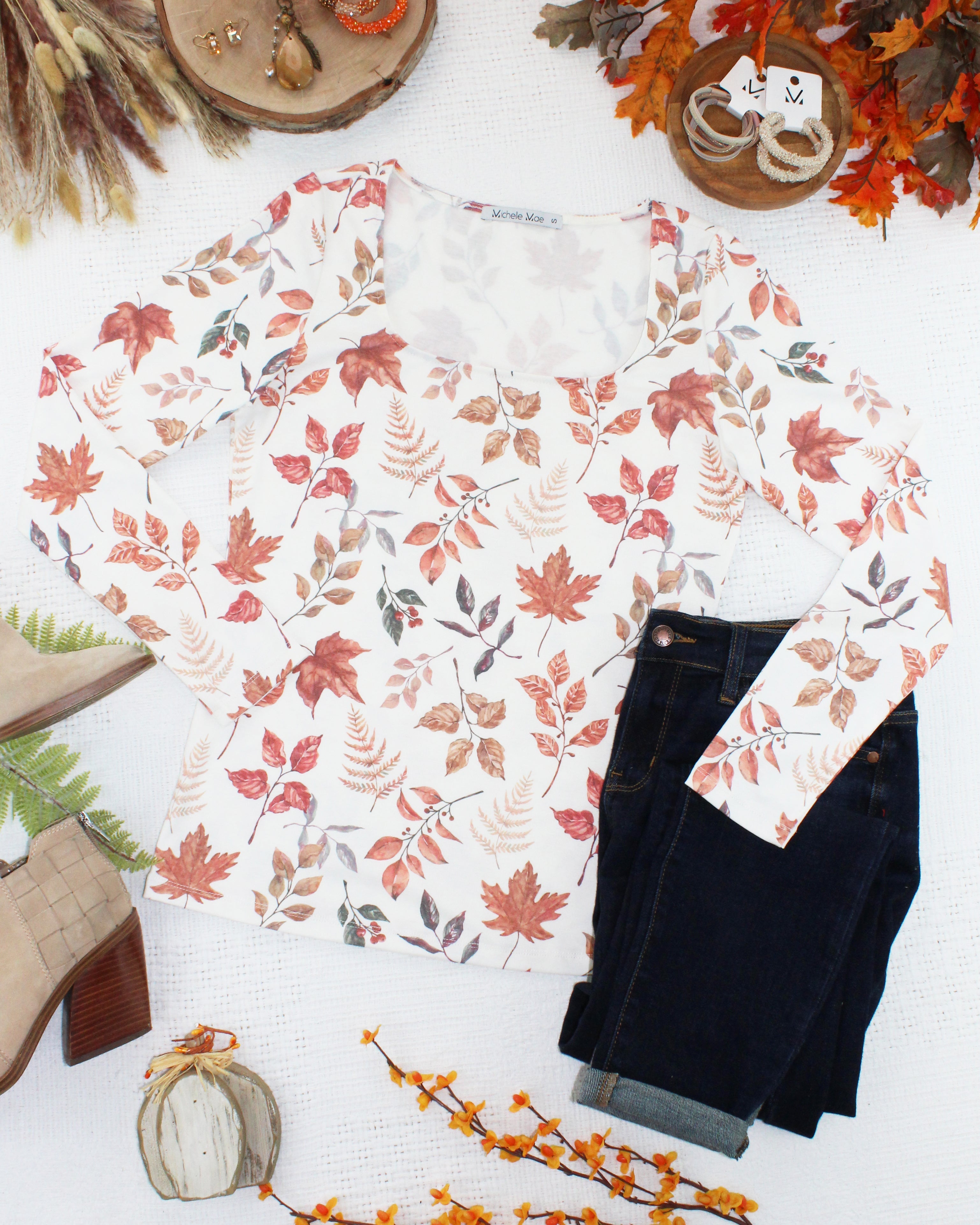 IN STOCK Alyssa Long Sleeve Top - Harvest Leaves