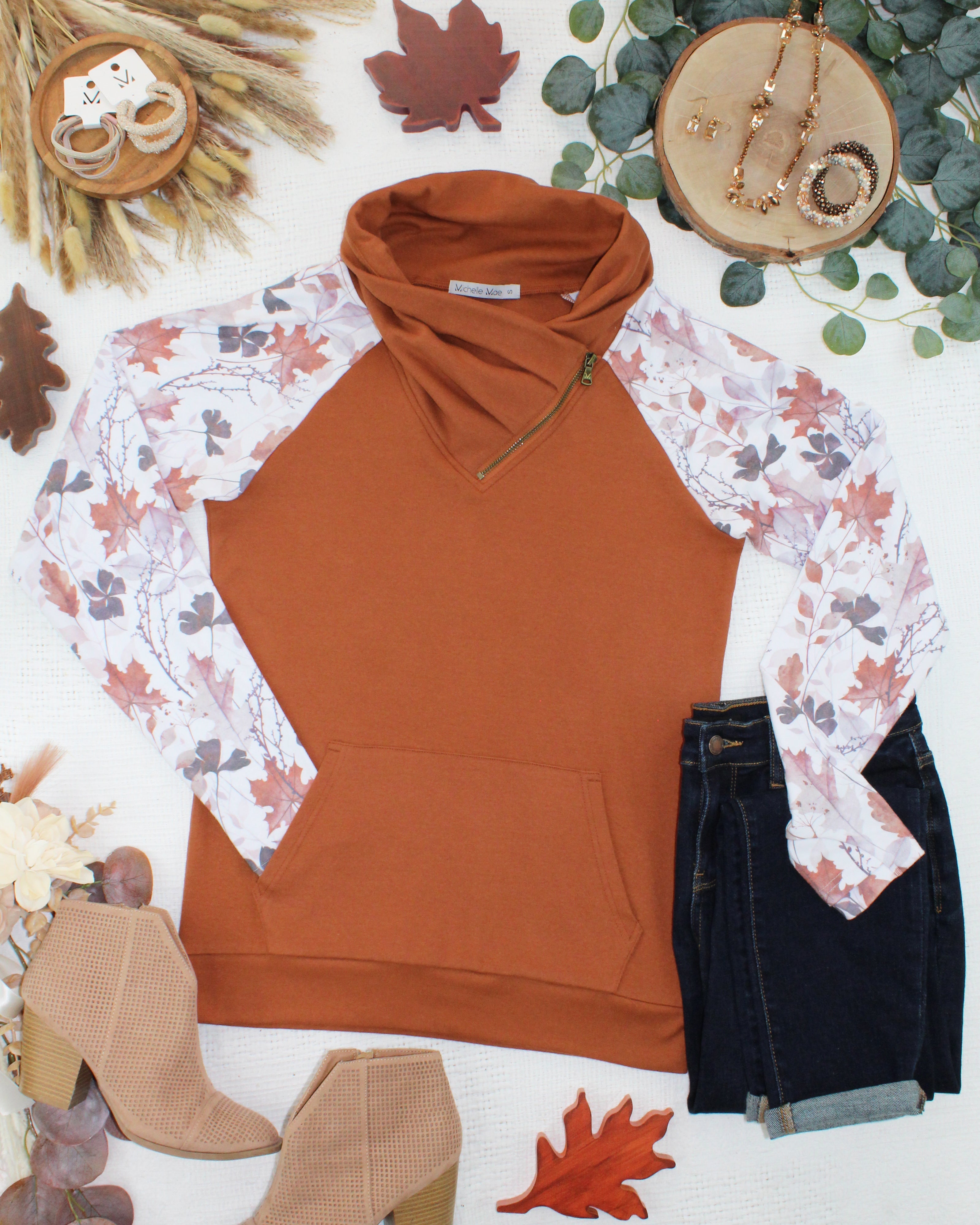 IN STOCK Classic Zoey ZipCowl Sweatshirt - Maple and Fall Foliage