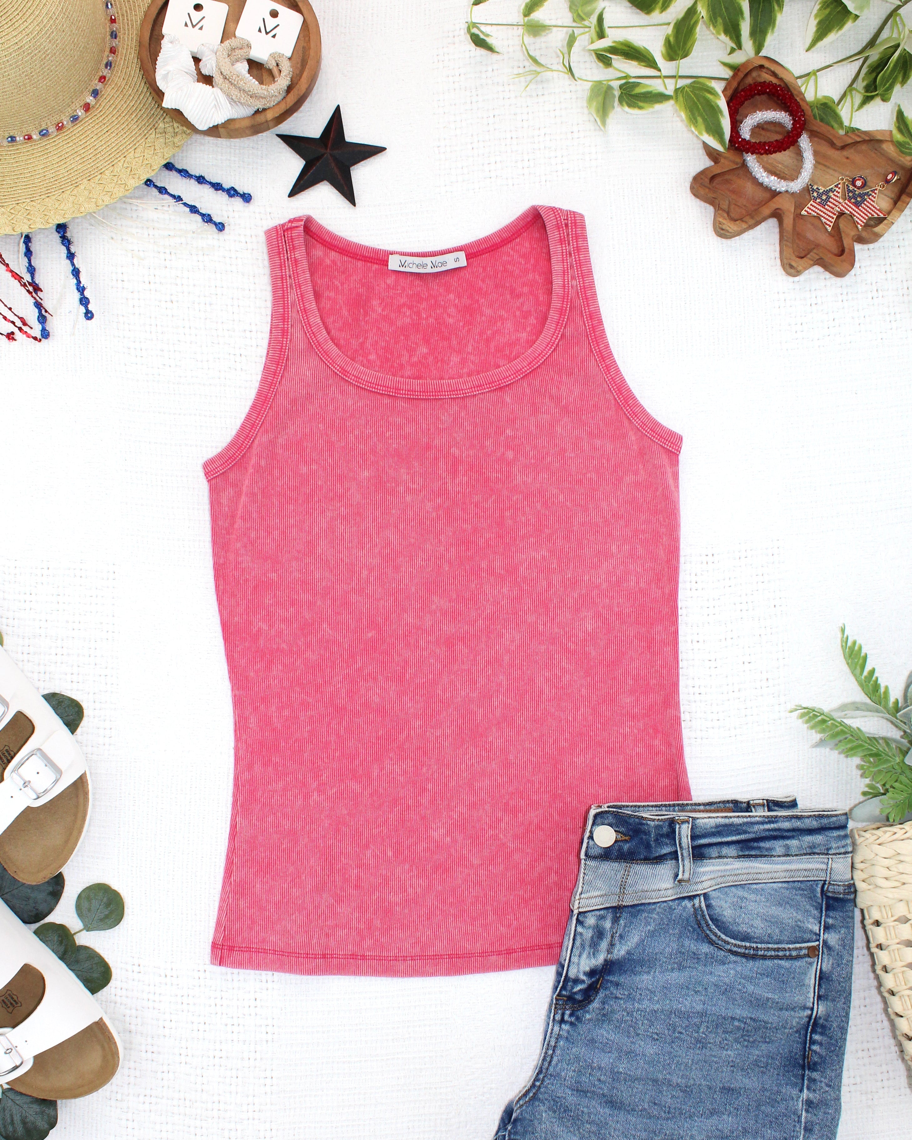 IN STOCK Audrey Vintage Wash Tank - Red FINAL SALE