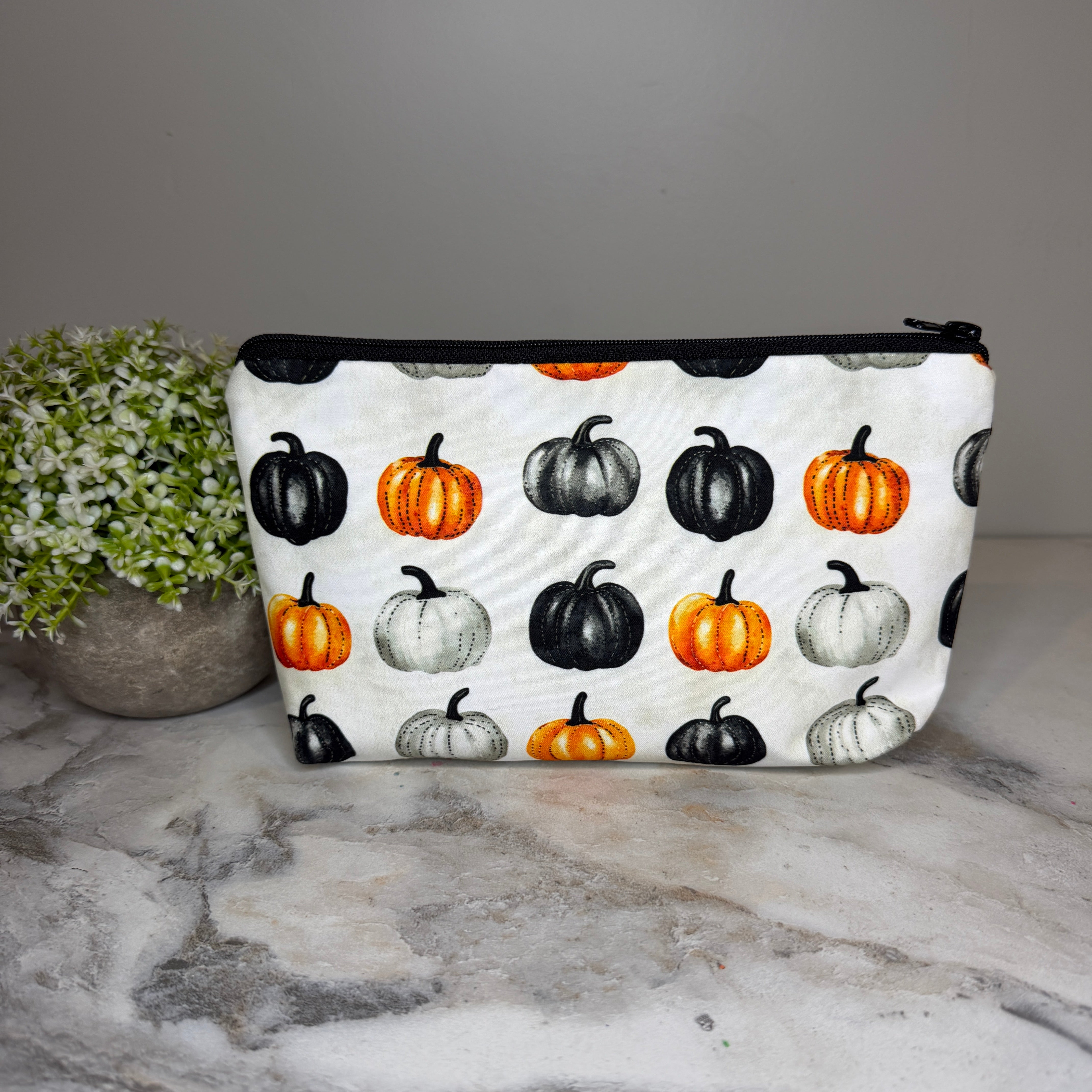 Pouch - Halloween Fall - Black Grey Orange Pumpkin