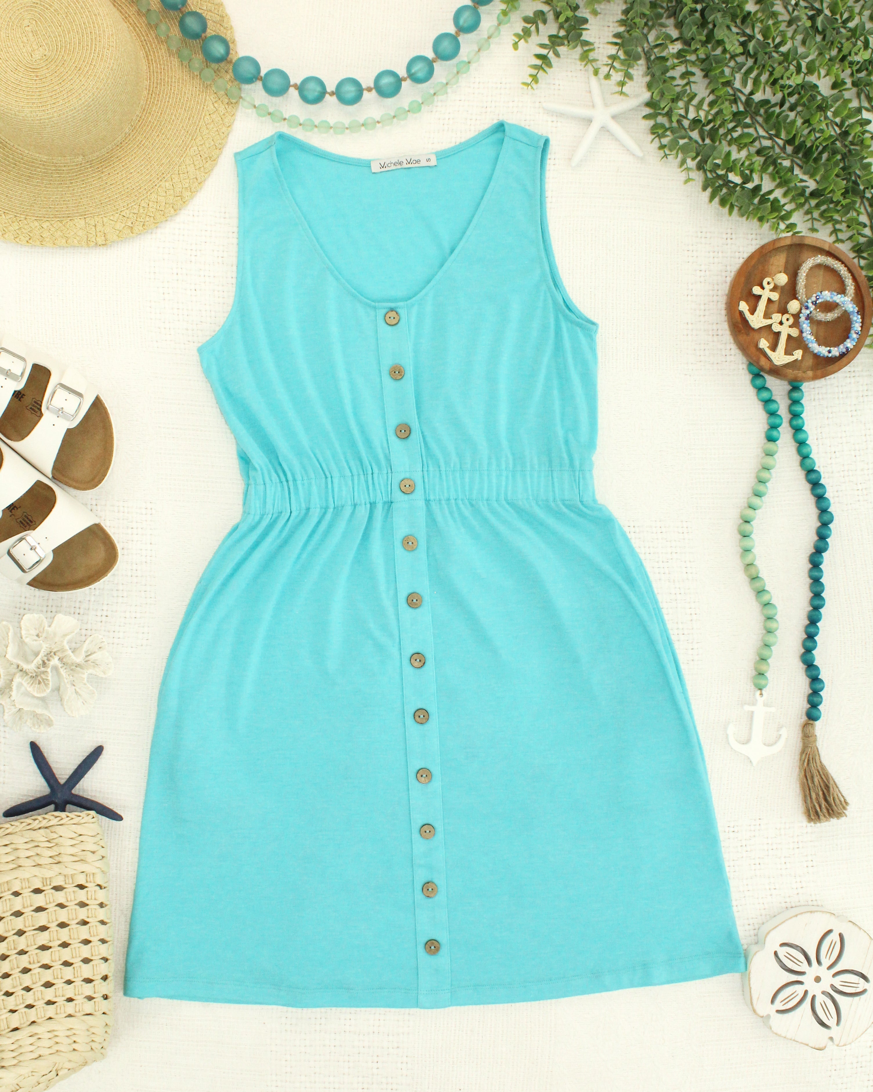 IN STOCK Beverly Button Dress - Aqua FINAL SALE