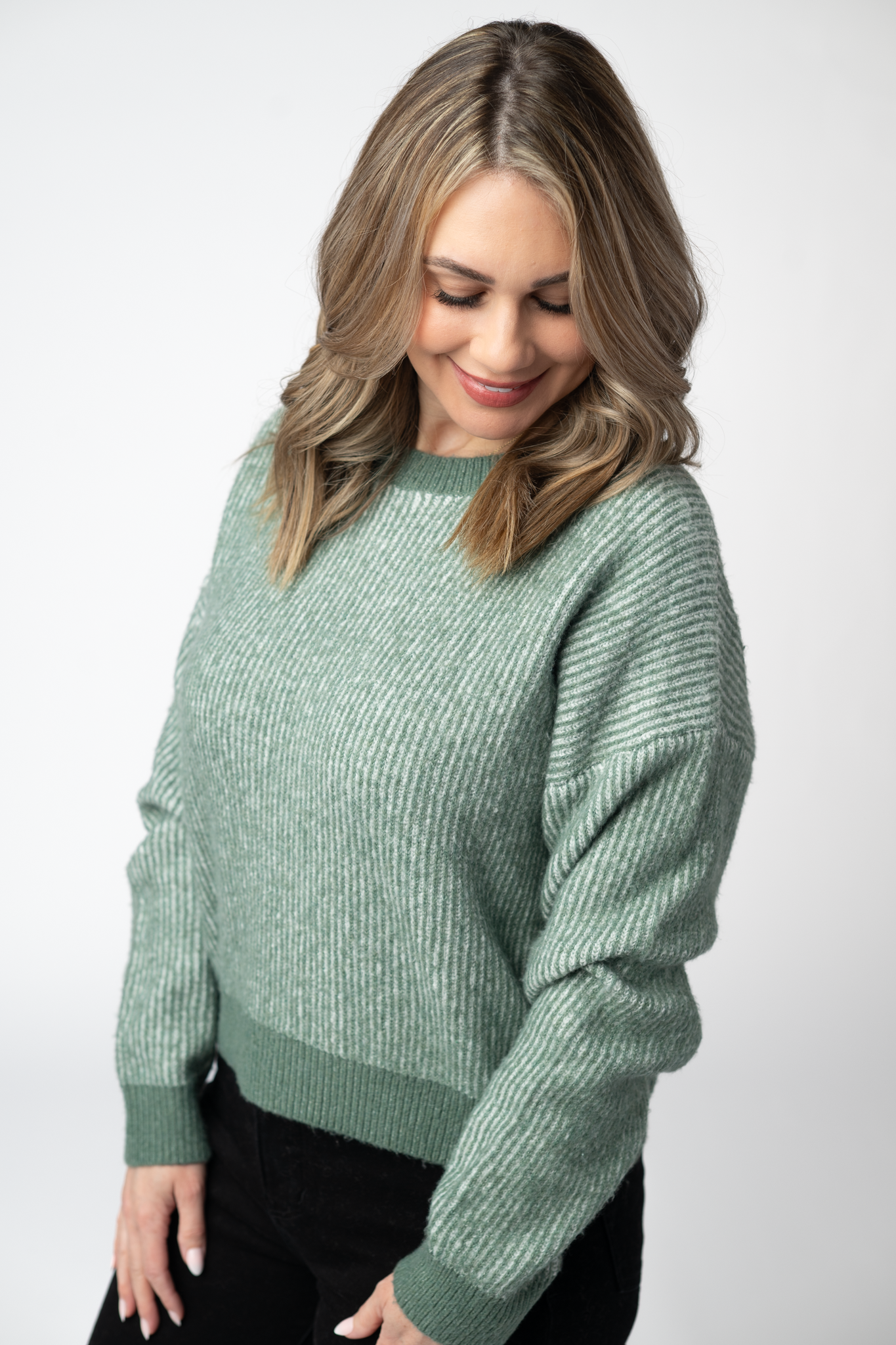 IN STOCK Josie Cozy Crew Sweater - Sage
