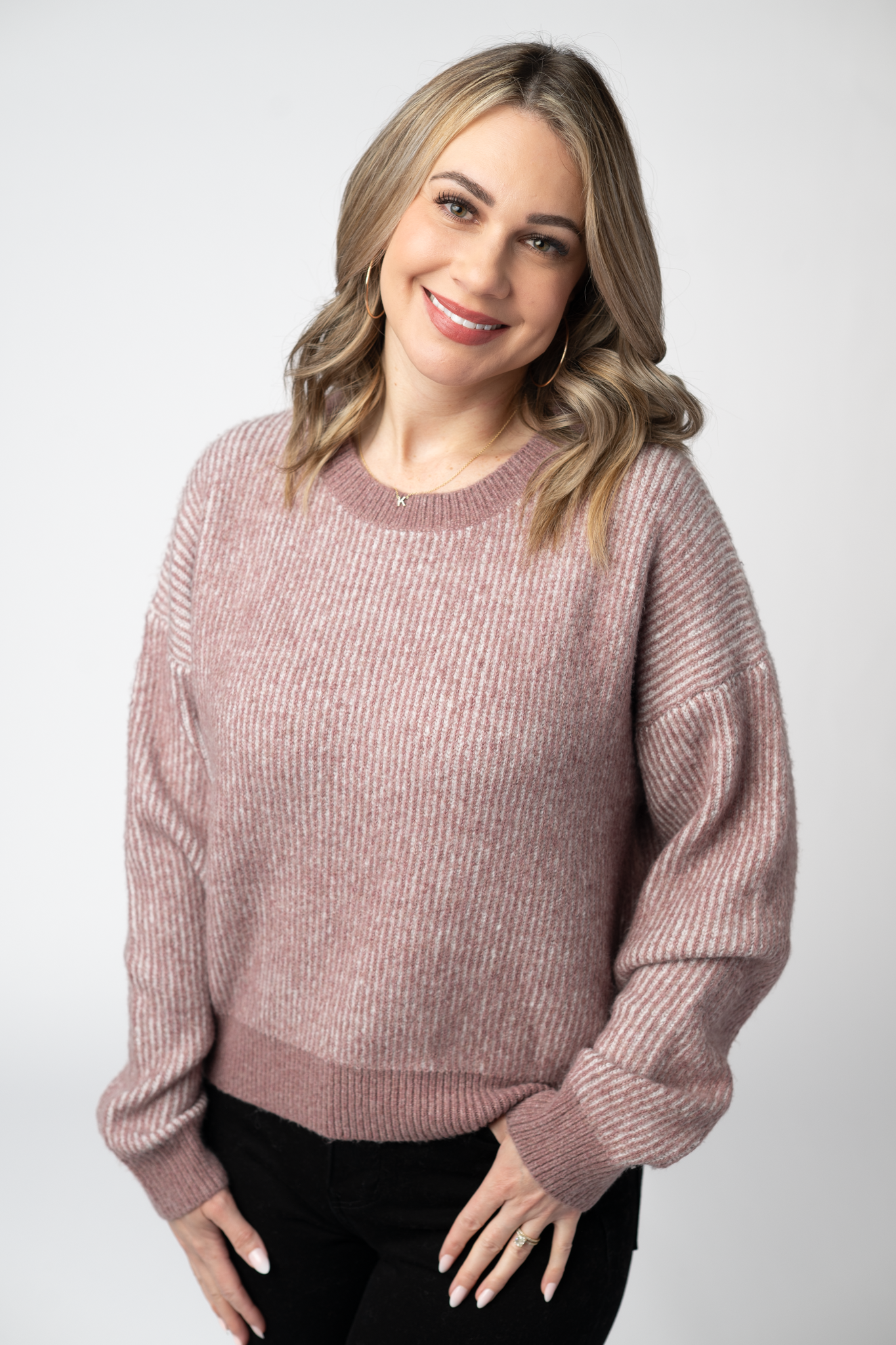 IN STOCK Josie Cozy Crew Sweater - Dusty Rose