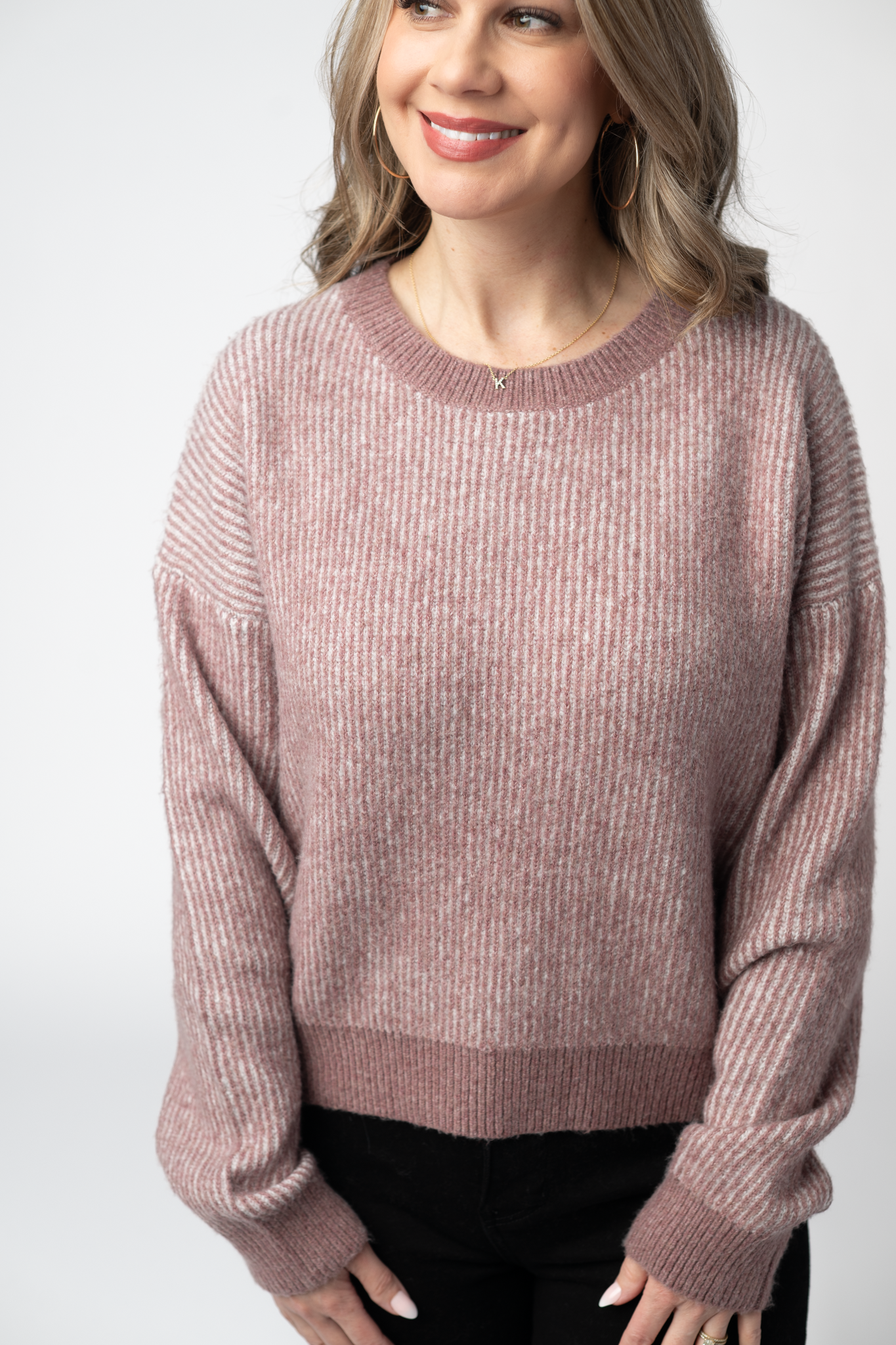 IN STOCK Josie Cozy Crew Sweater - Dusty Rose