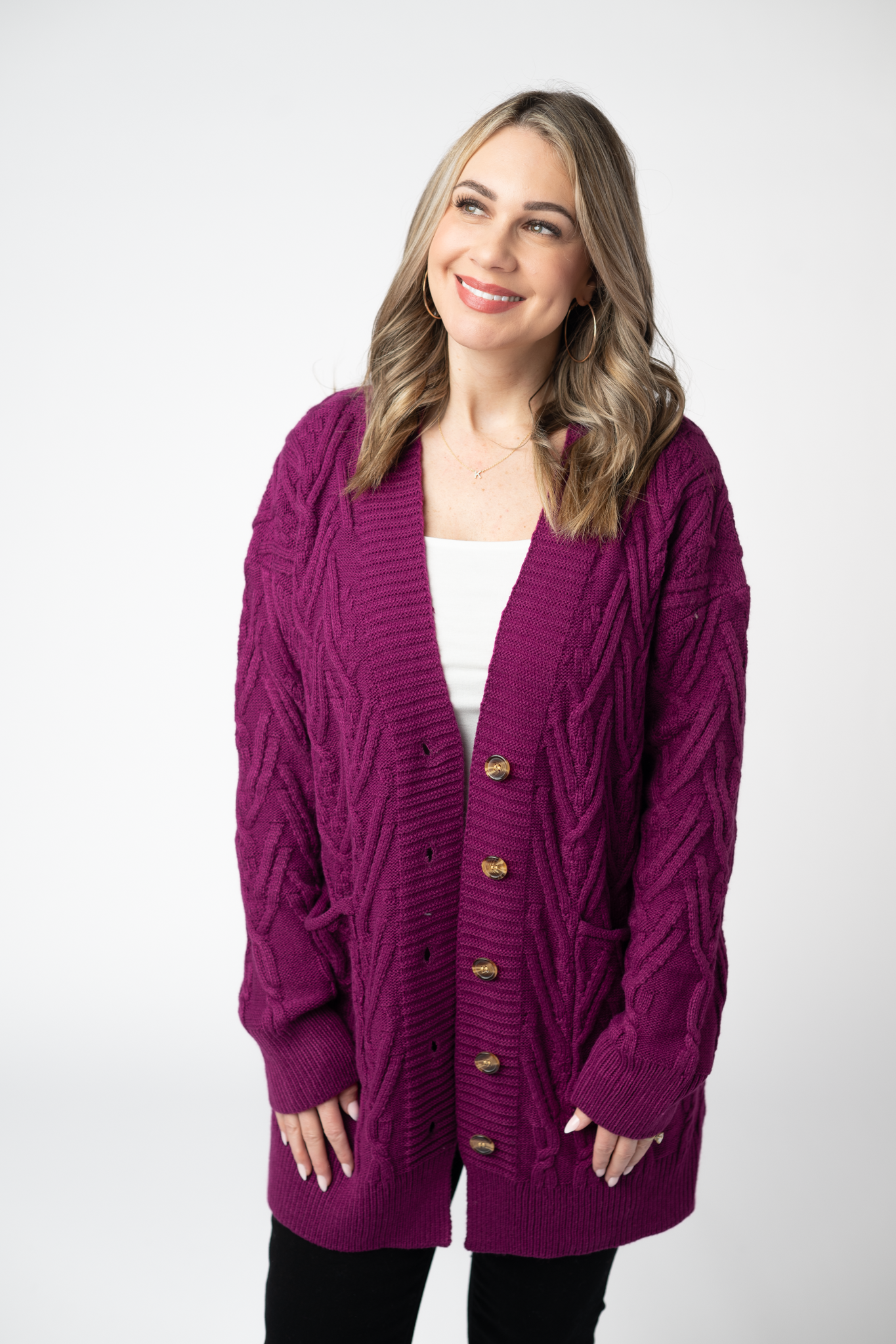 IN STOCK Brooks Button Sweater Cardigan - Magenta