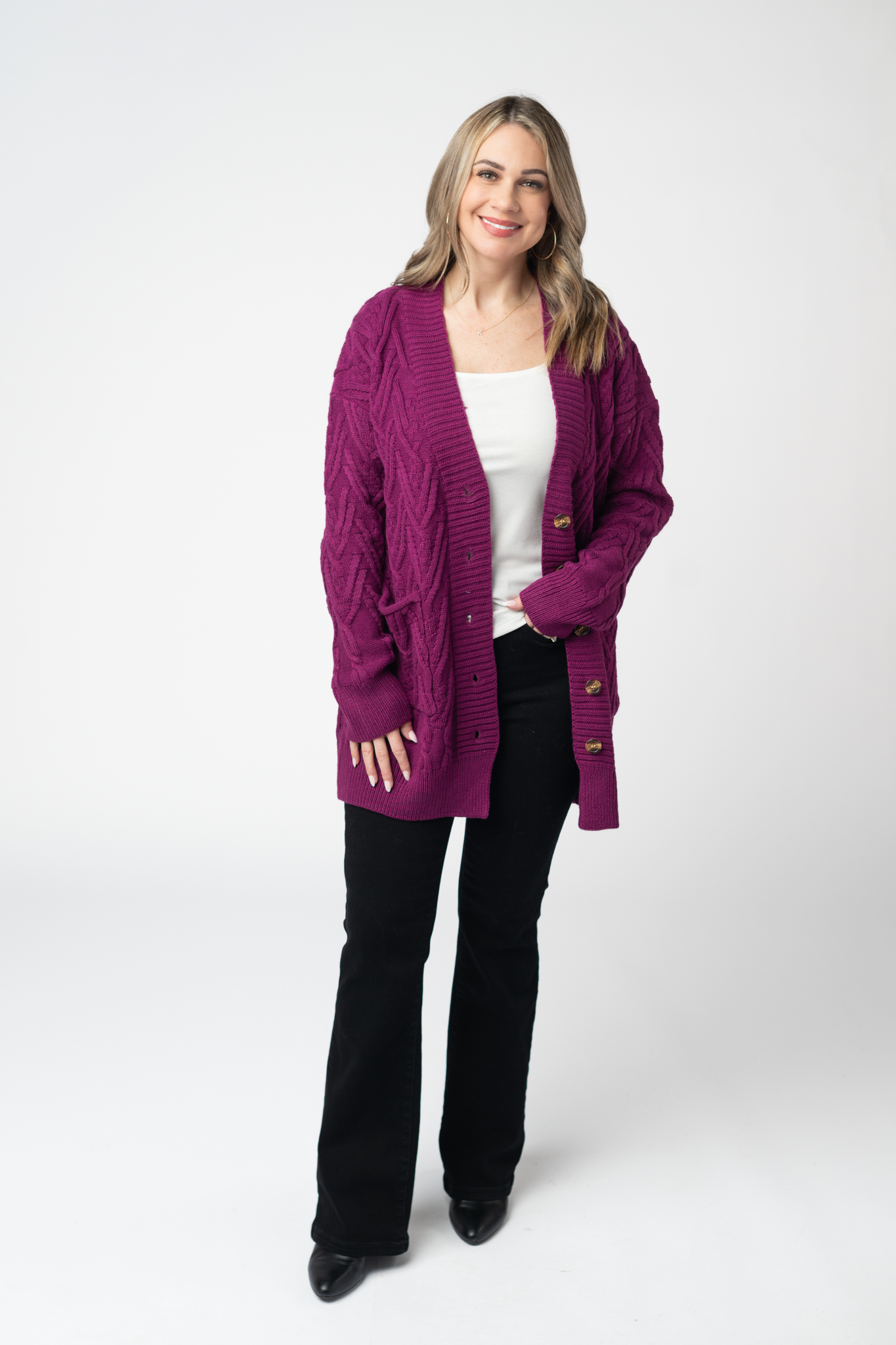 IN STOCK Brooks Button Sweater Cardigan - Magenta