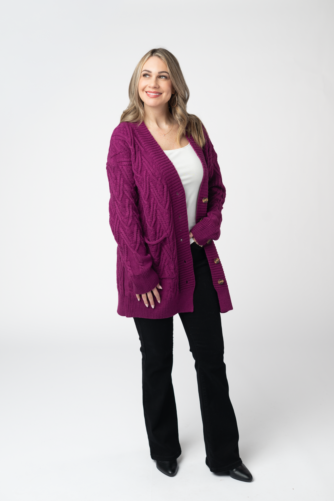 IN STOCK Brooks Button Sweater Cardigan - Magenta