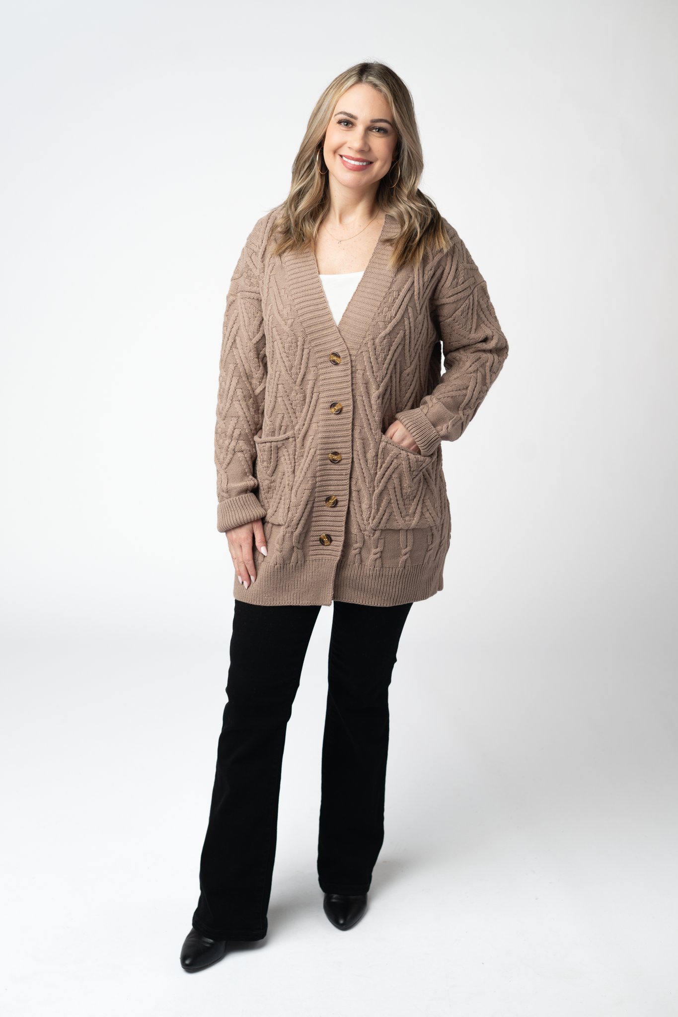IN STOCK Brooks Button Sweater Cardigan - Mocha