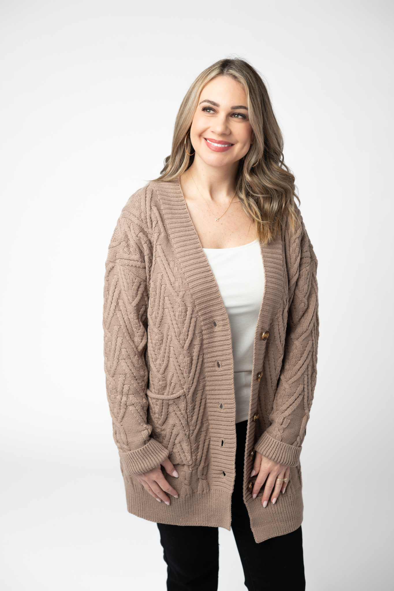 IN STOCK Brooks Button Sweater Cardigan - Mocha