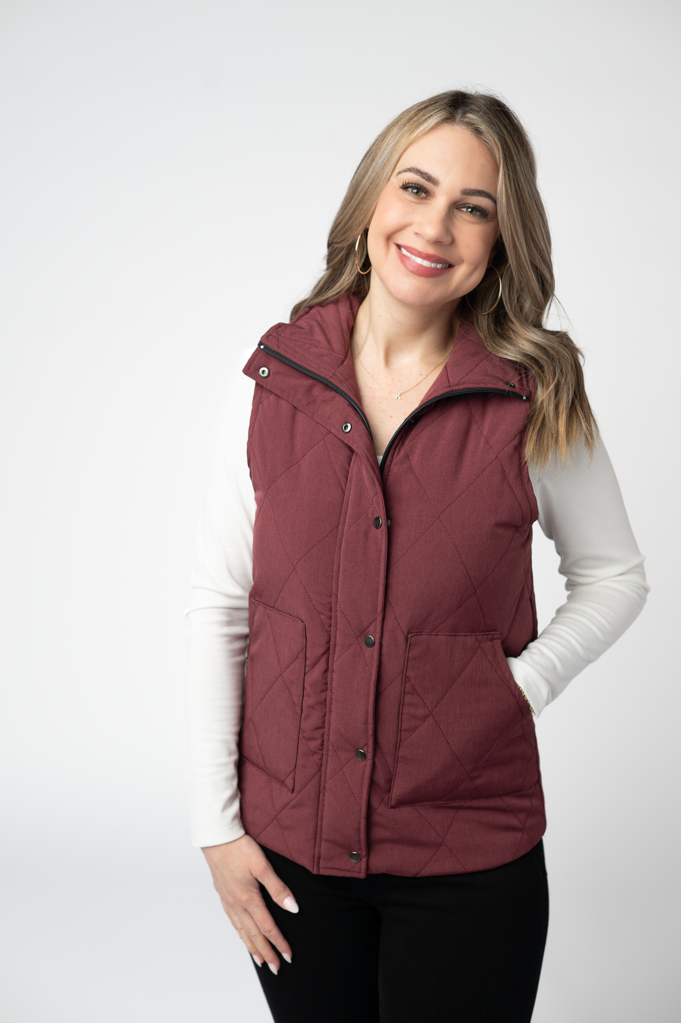 IN STOCK Remy Zip Up Vest - Burgundy