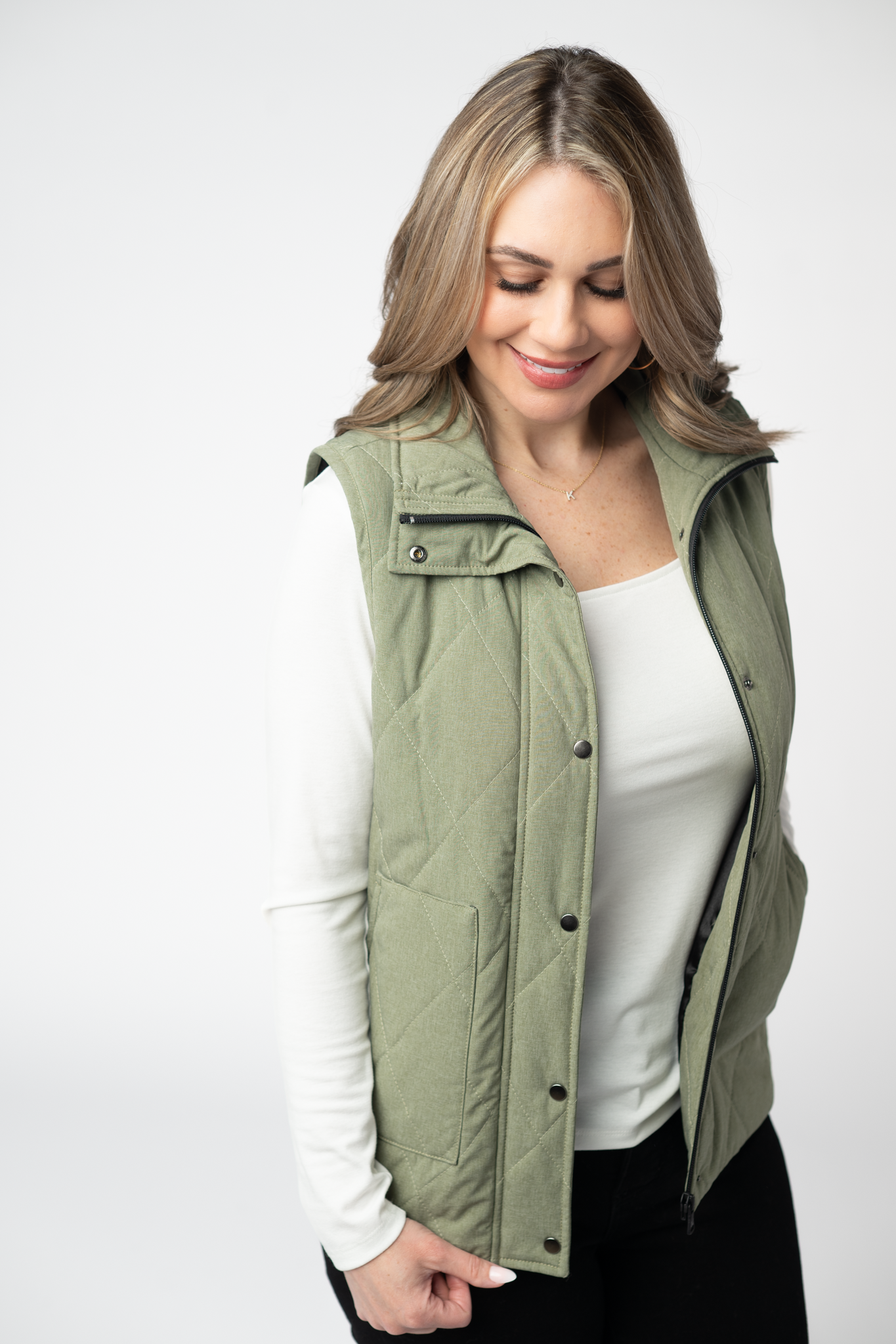 IN STOCK Remy Zip Up Vest - Dark Sage