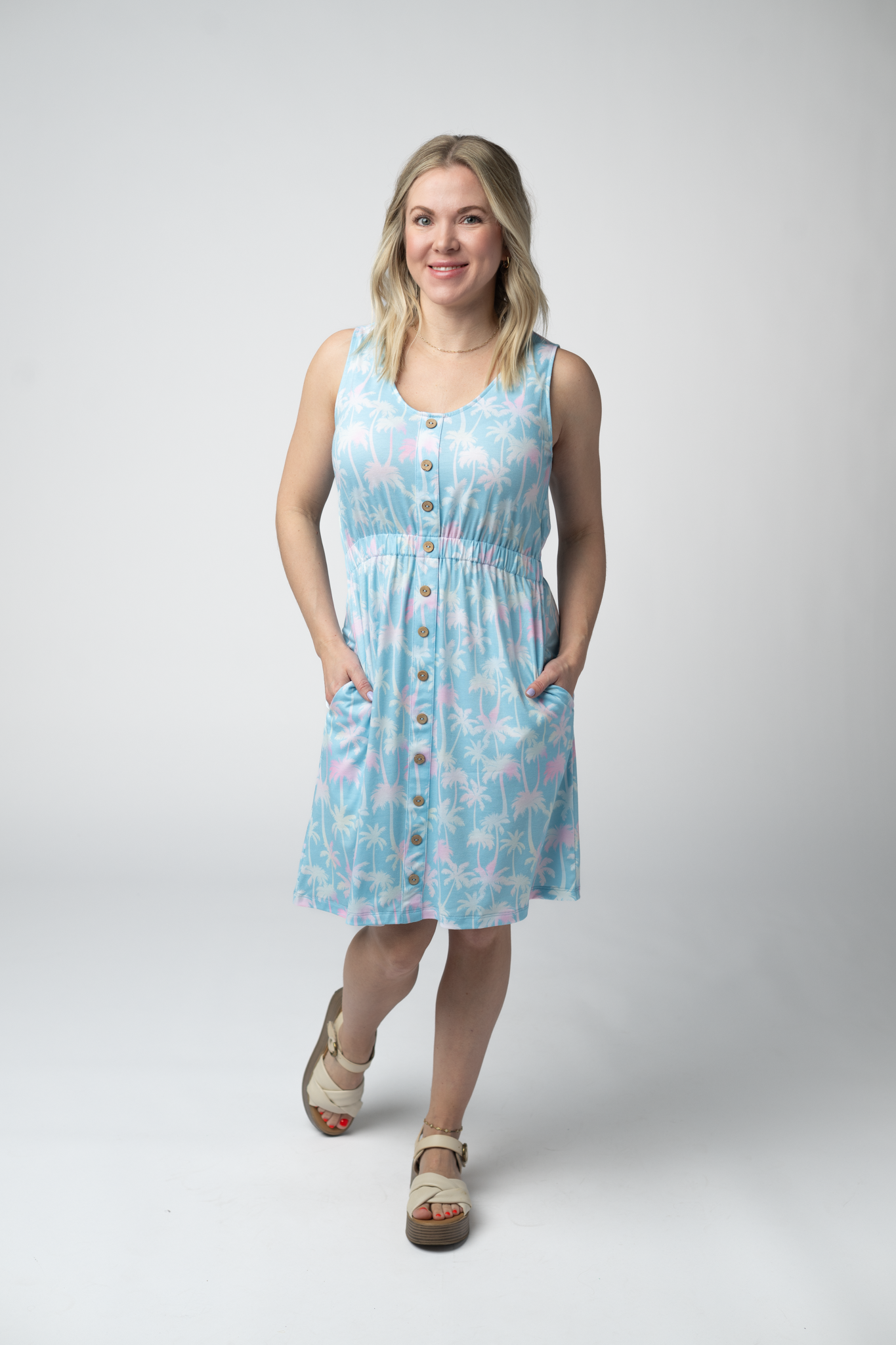 IN STOCK Beverly Button Dress - Aqua Palm FINAL SALE