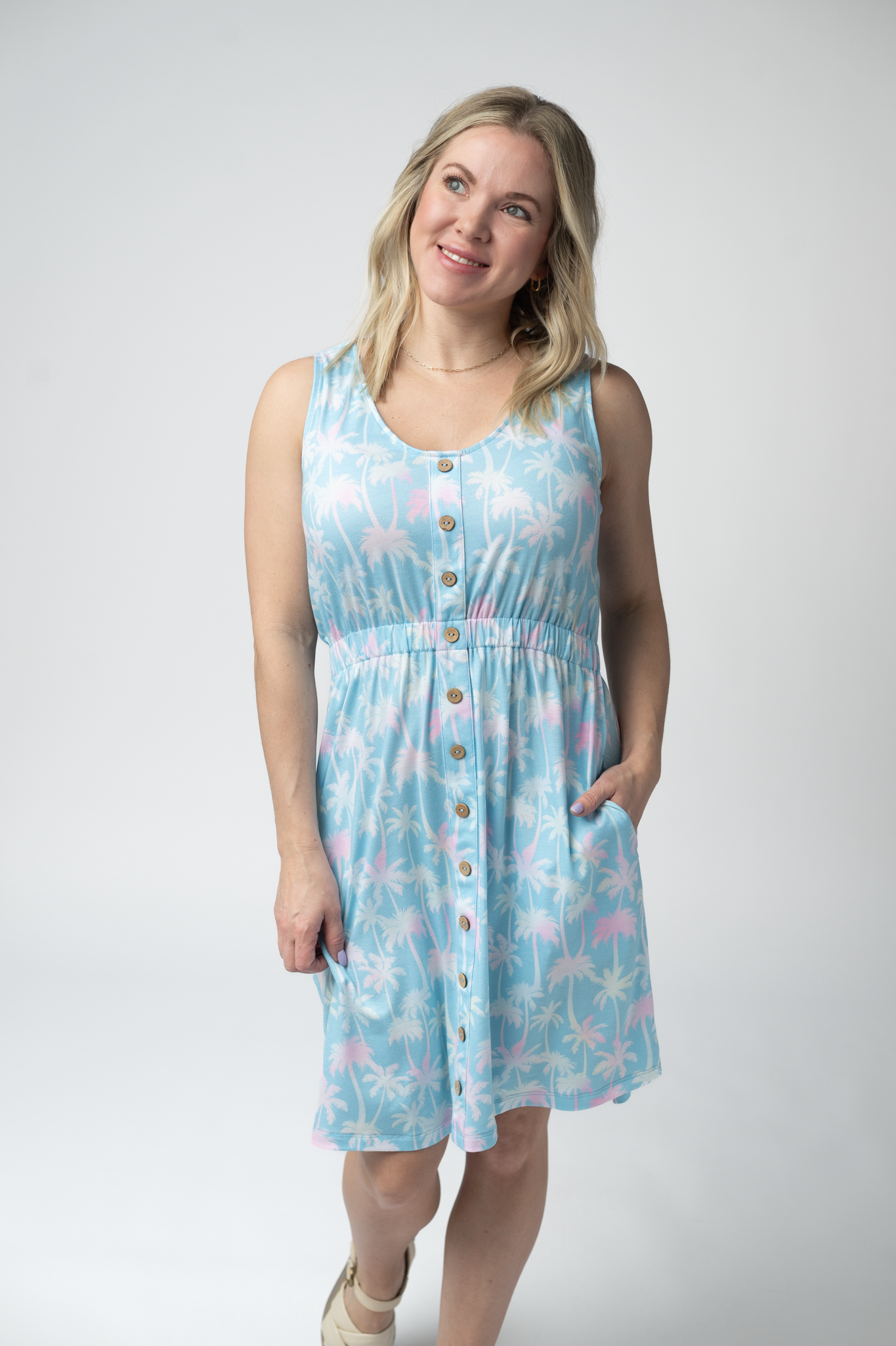 IN STOCK Beverly Button Dress - Aqua Palm FINAL SALE