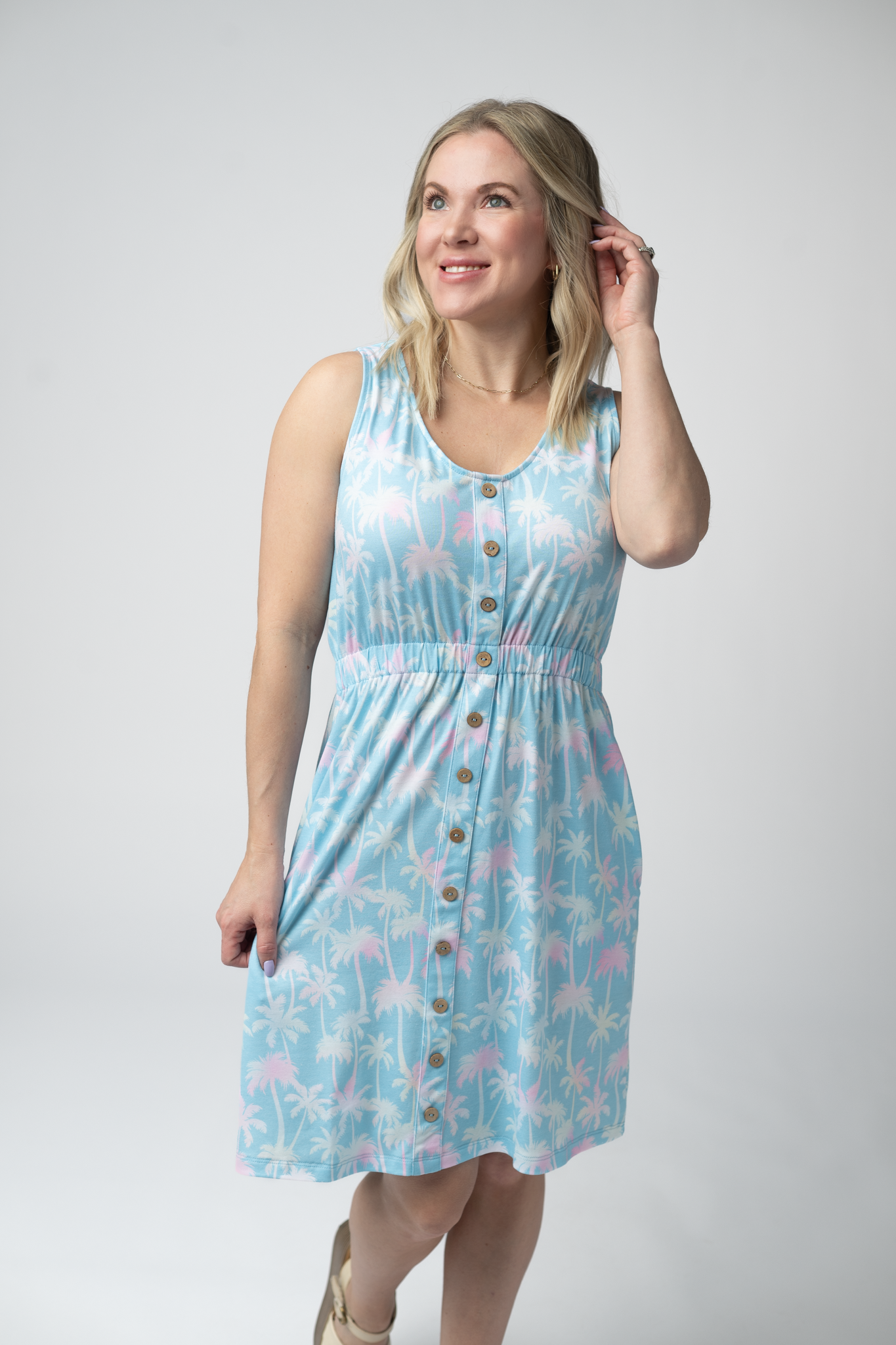 IN STOCK Beverly Button Dress - Aqua Palm FINAL SALE