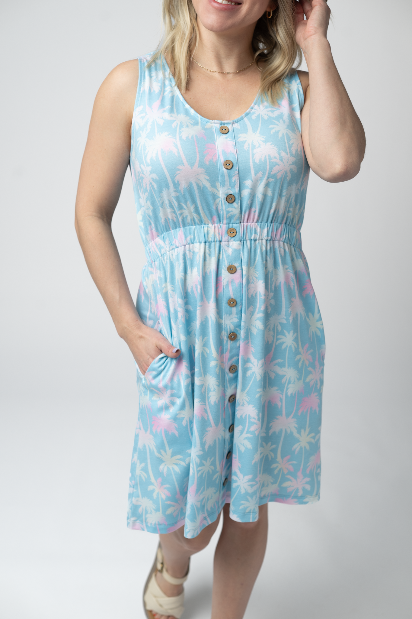 IN STOCK Beverly Button Dress - Aqua Palm FINAL SALE