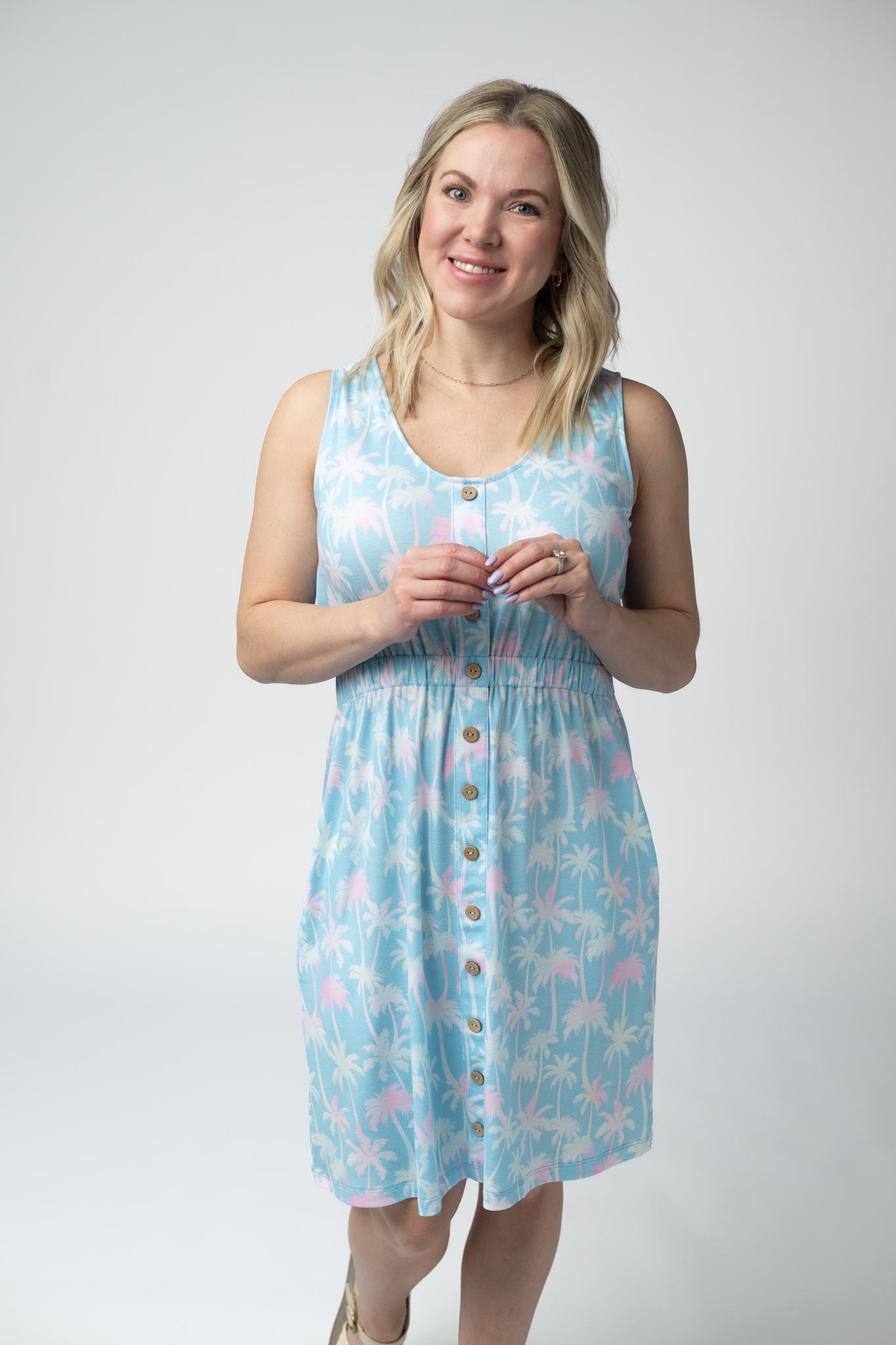 IN STOCK Beverly Button Dress - Aqua Palm FINAL SALE