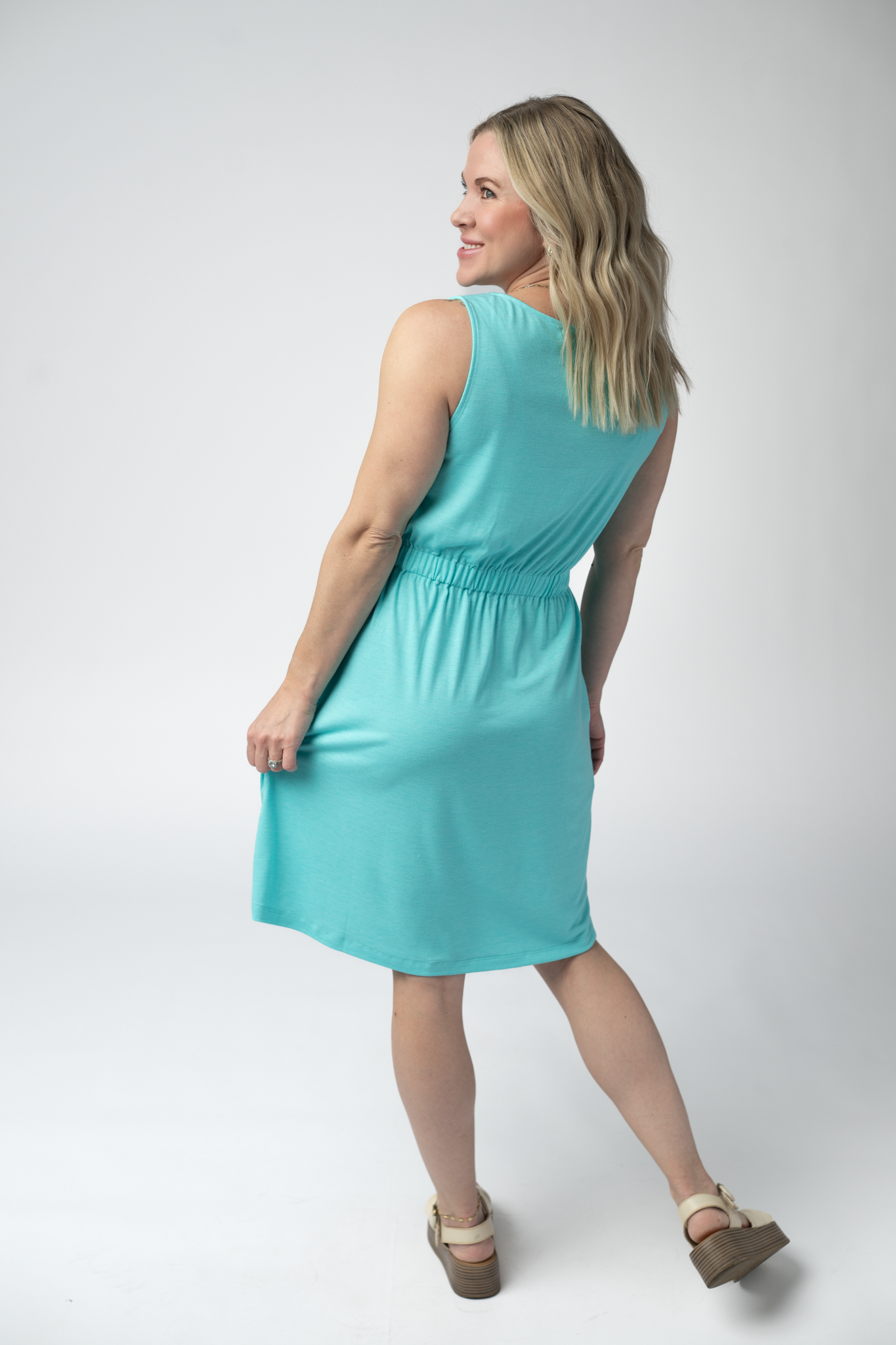 IN STOCK Beverly Button Dress - Aqua FINAL SALE