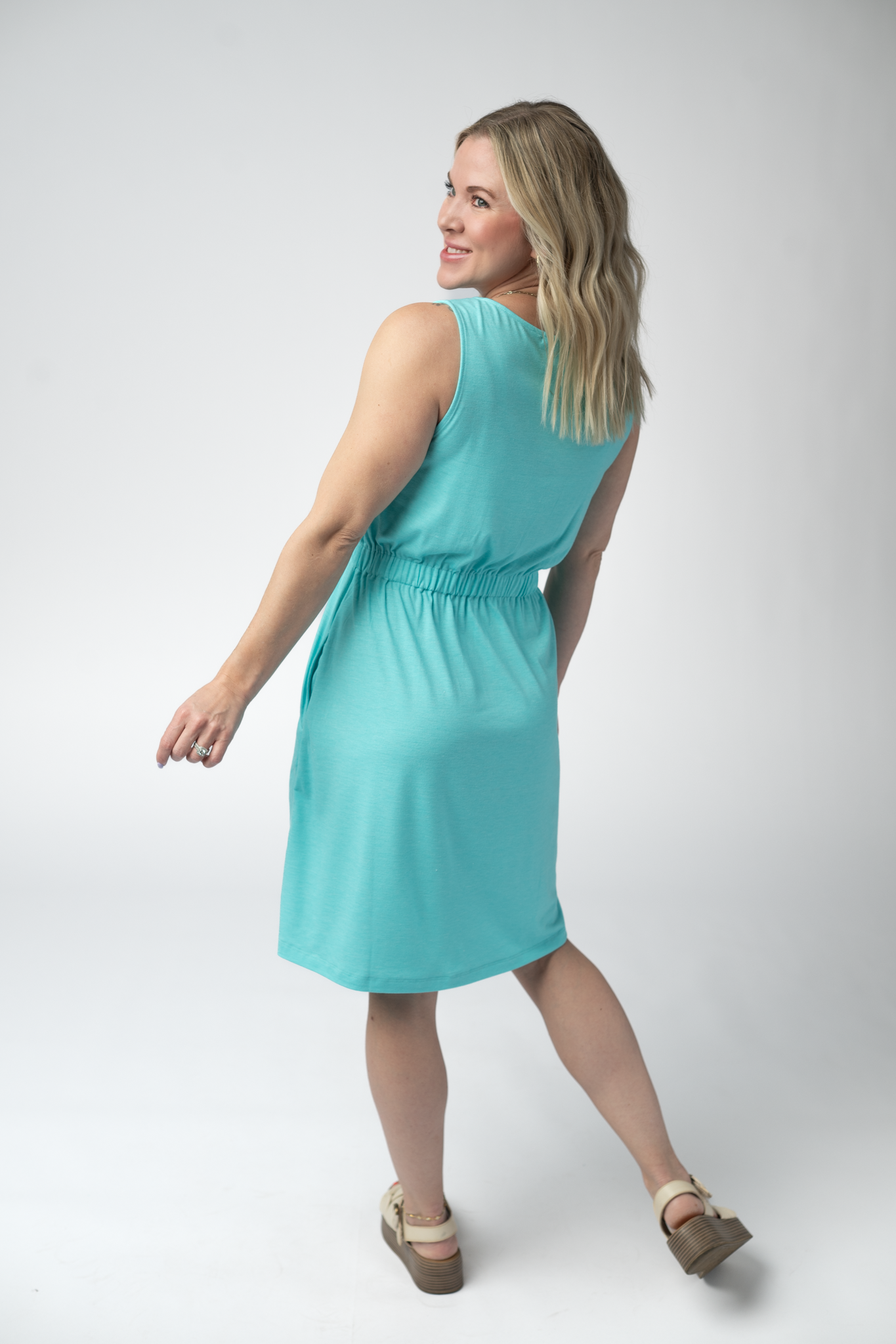 IN STOCK Beverly Button Dress - Aqua FINAL SALE