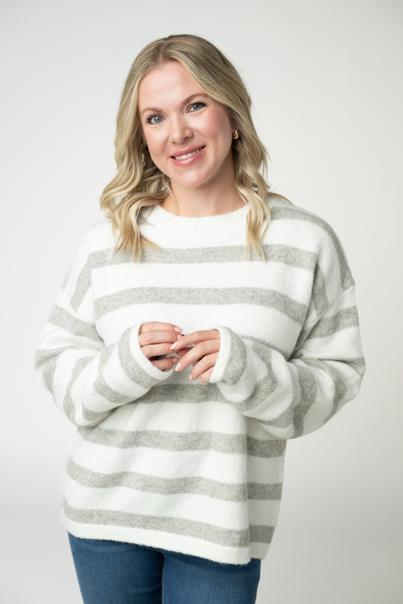 IN STOCK Cozy Stripe Sweater - Grey and White