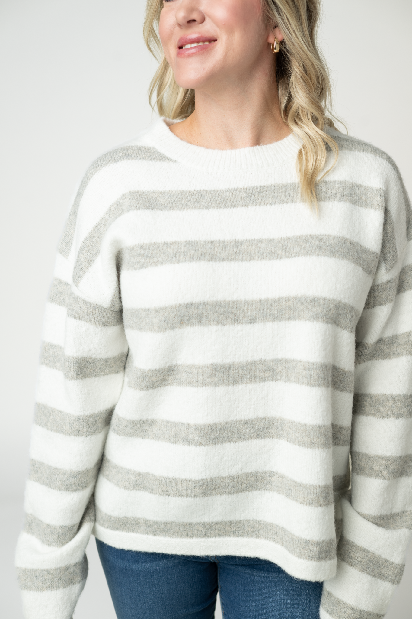 IN STOCK Cozy Stripe Sweater - Grey and White