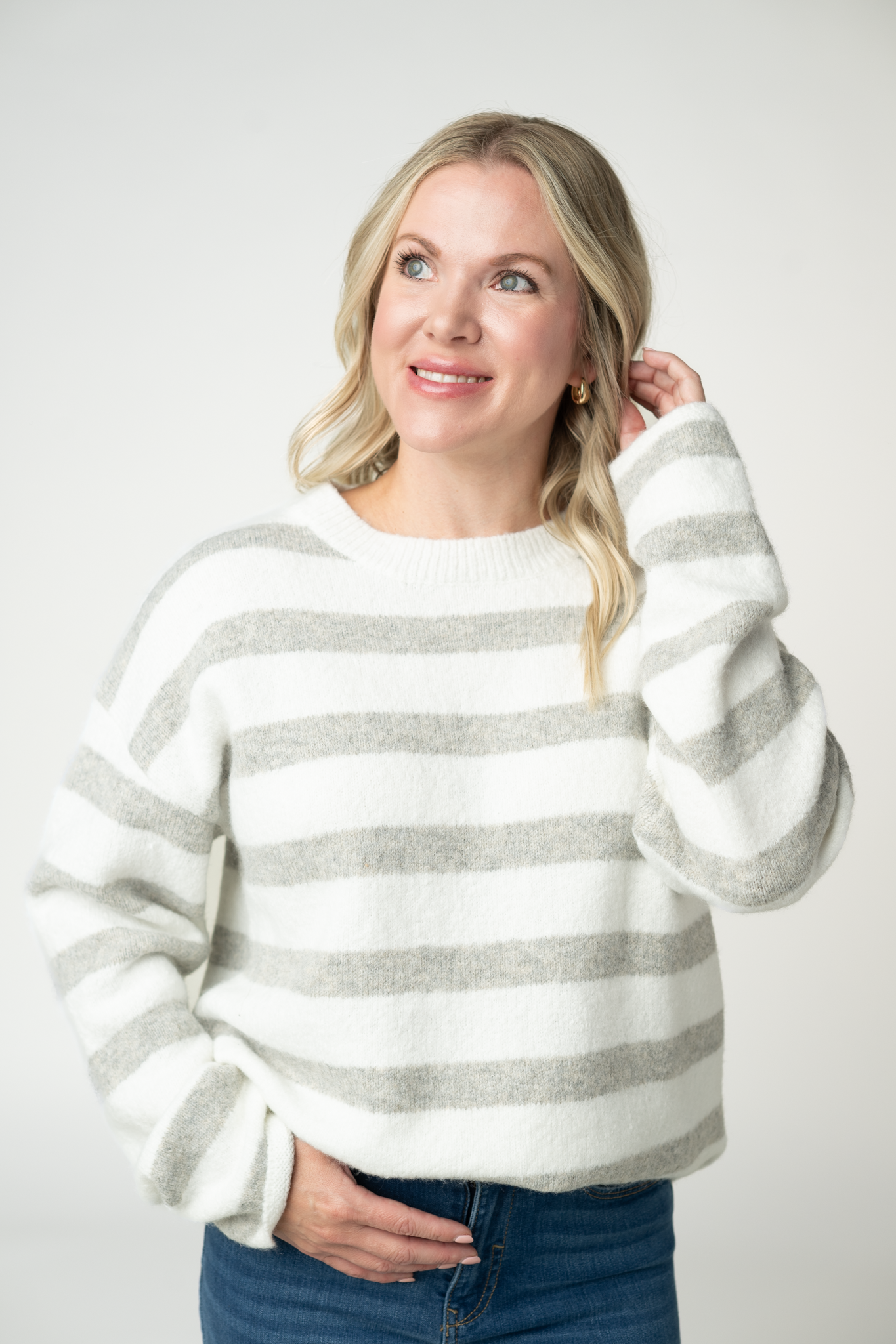 IN STOCK Cozy Stripe Sweater - Grey and White