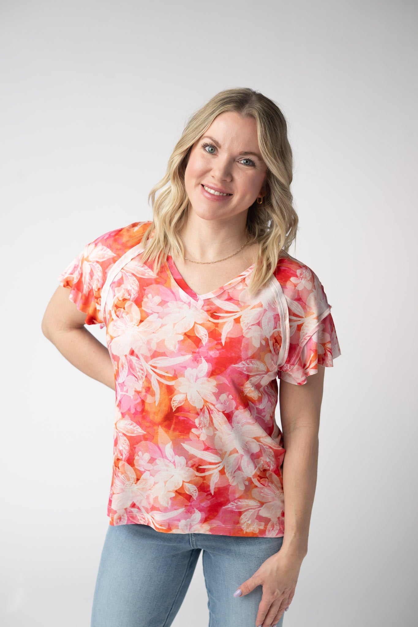 IN STOCK Raelynn V-Neck Top - Sunset Tropical Floral FINAL SALE