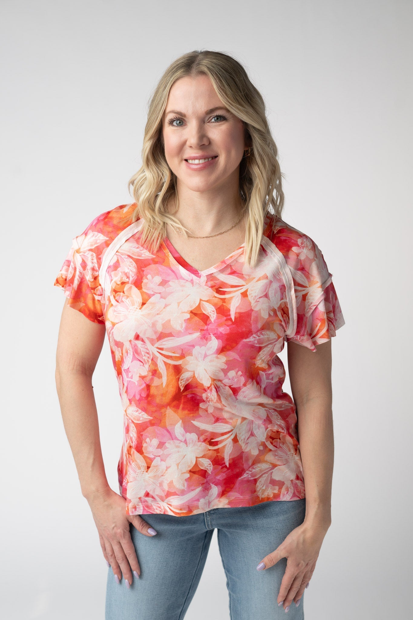IN STOCK Raelynn V-Neck Top - Sunset Tropical Floral FINAL SALE