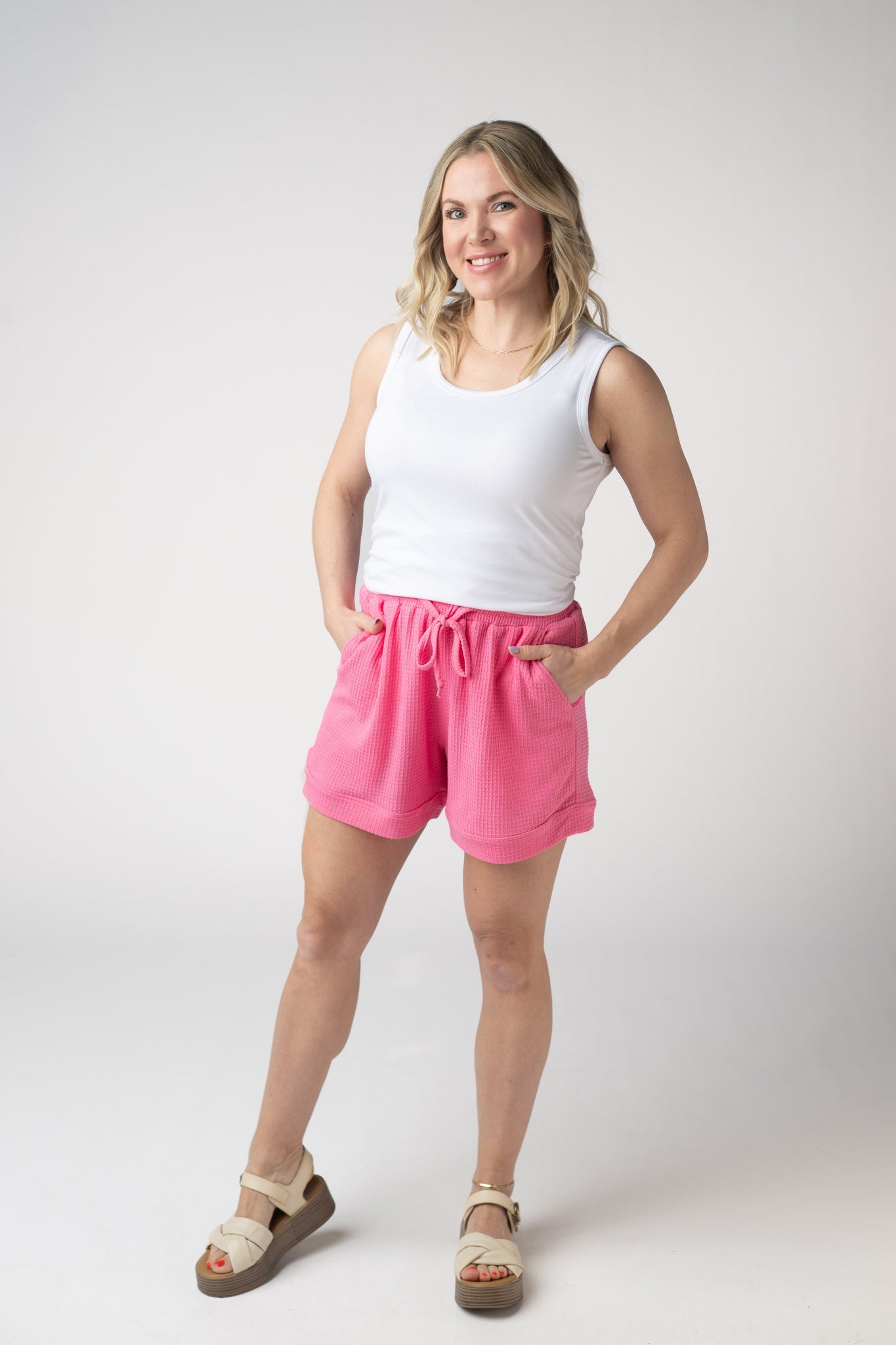 IN STOCK Weslie Waffle Shorts - Pink FINAL SALE
