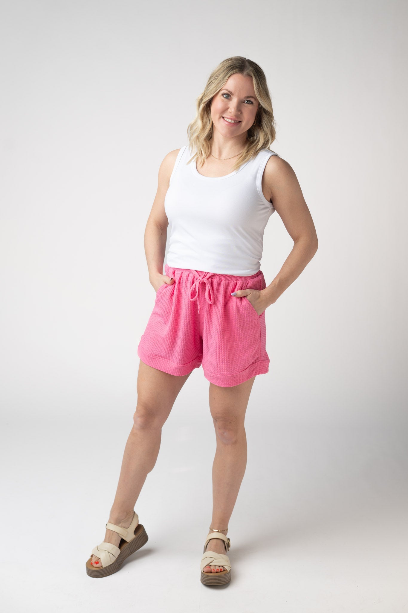 IN STOCK Weslie Waffle Shorts - Pink FINAL SALE