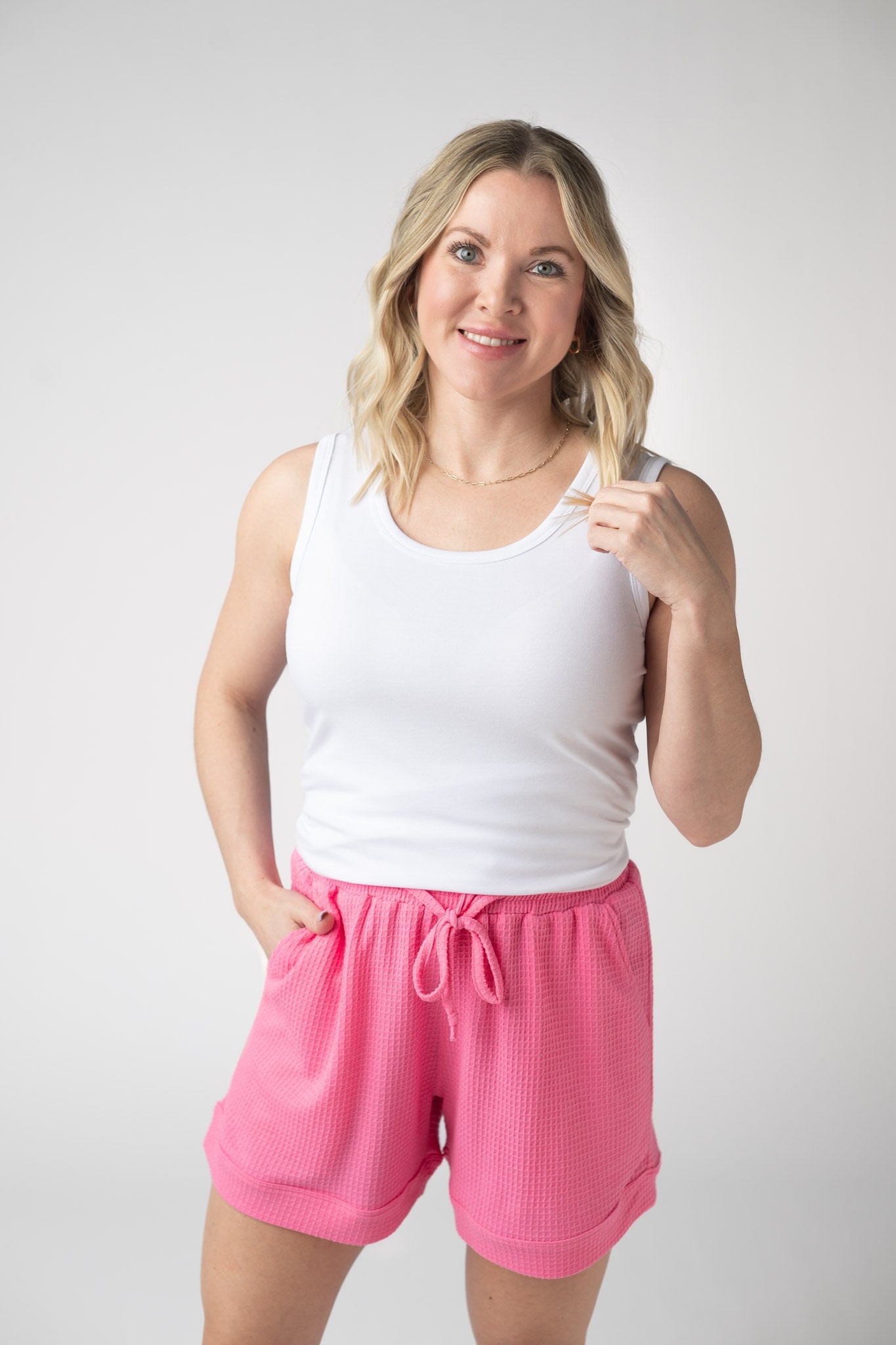 IN STOCK Weslie Waffle Shorts - Pink FINAL SALE