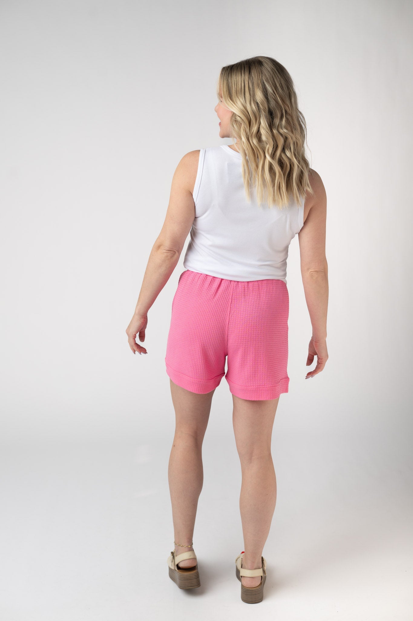 IN STOCK Weslie Waffle Shorts - Pink FINAL SALE