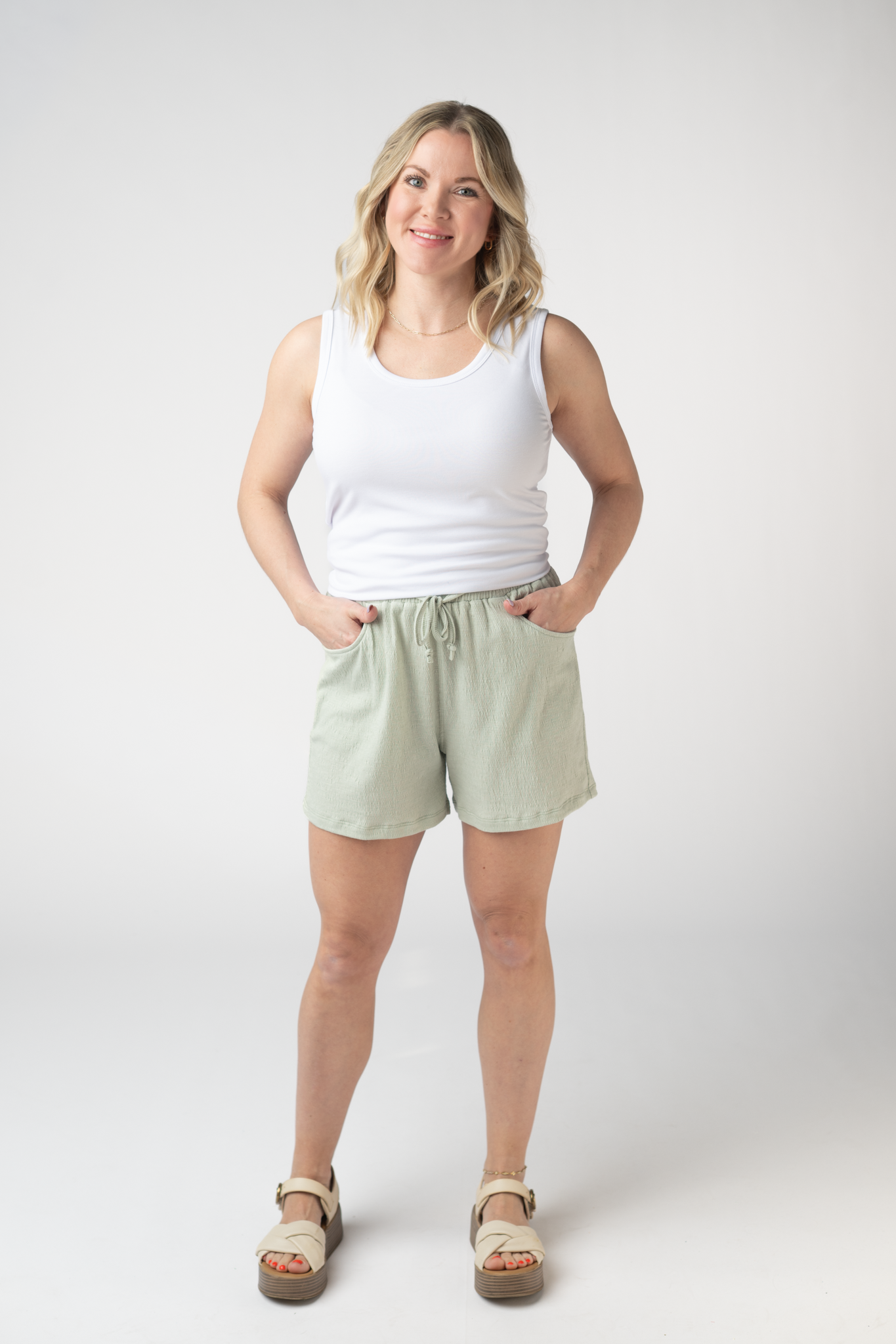 IN STOCK Candice Crinkle Shorts - Light Green FINAL SALE