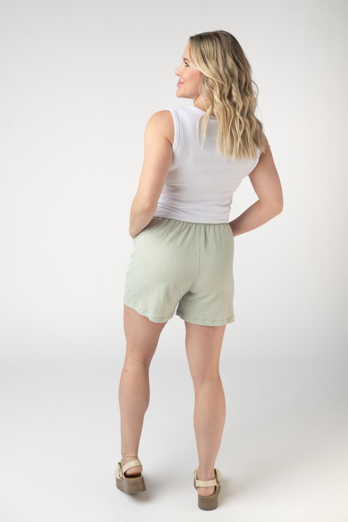 IN STOCK Candice Crinkle Shorts - Light Green FINAL SALE