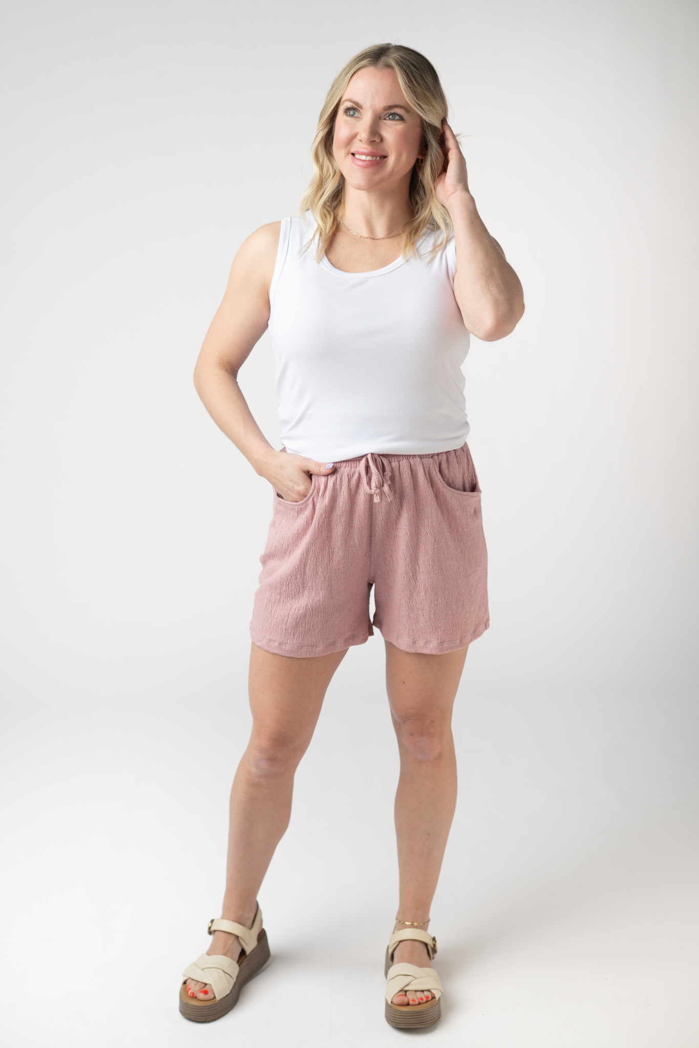 IN STOCK Candice Crinkle Shorts - Dusty Rose FINAL SALE