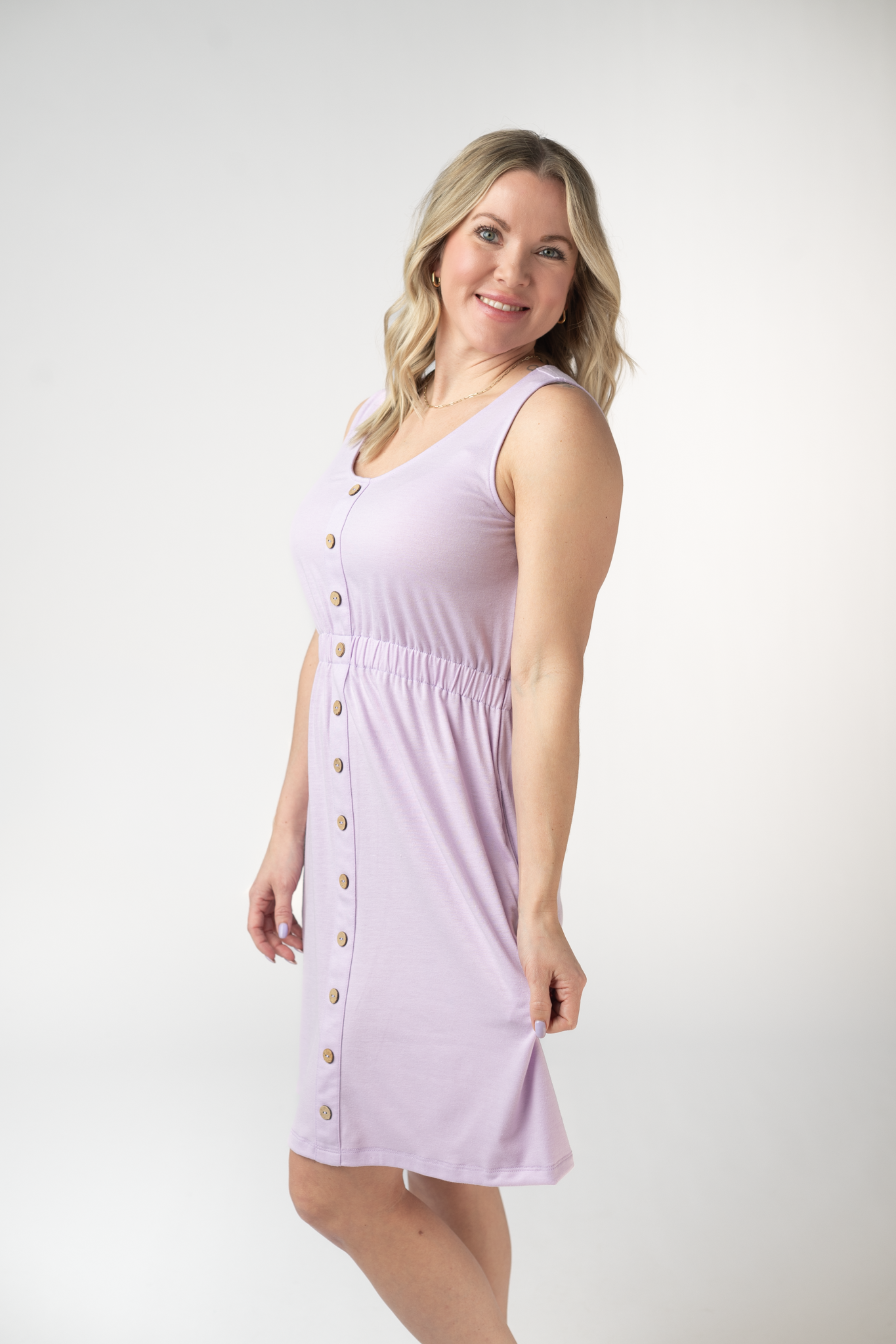 IN STOCK Beverly Button Dress - Lavender FINAL SALE