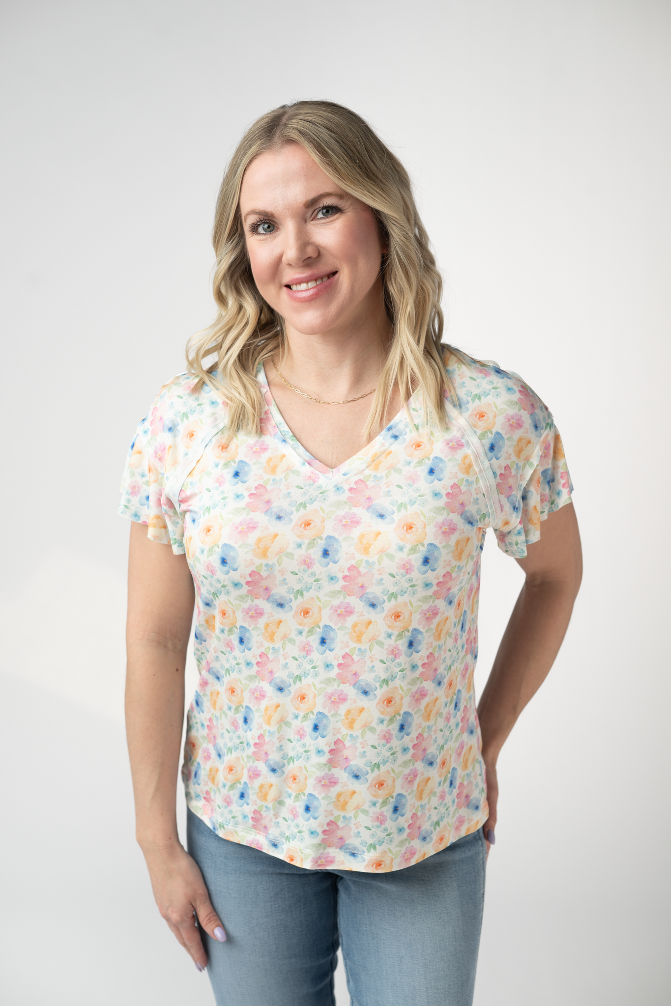 IN STOCK Raelynn V-Neck Top - Petal Gardens FINAL SALE