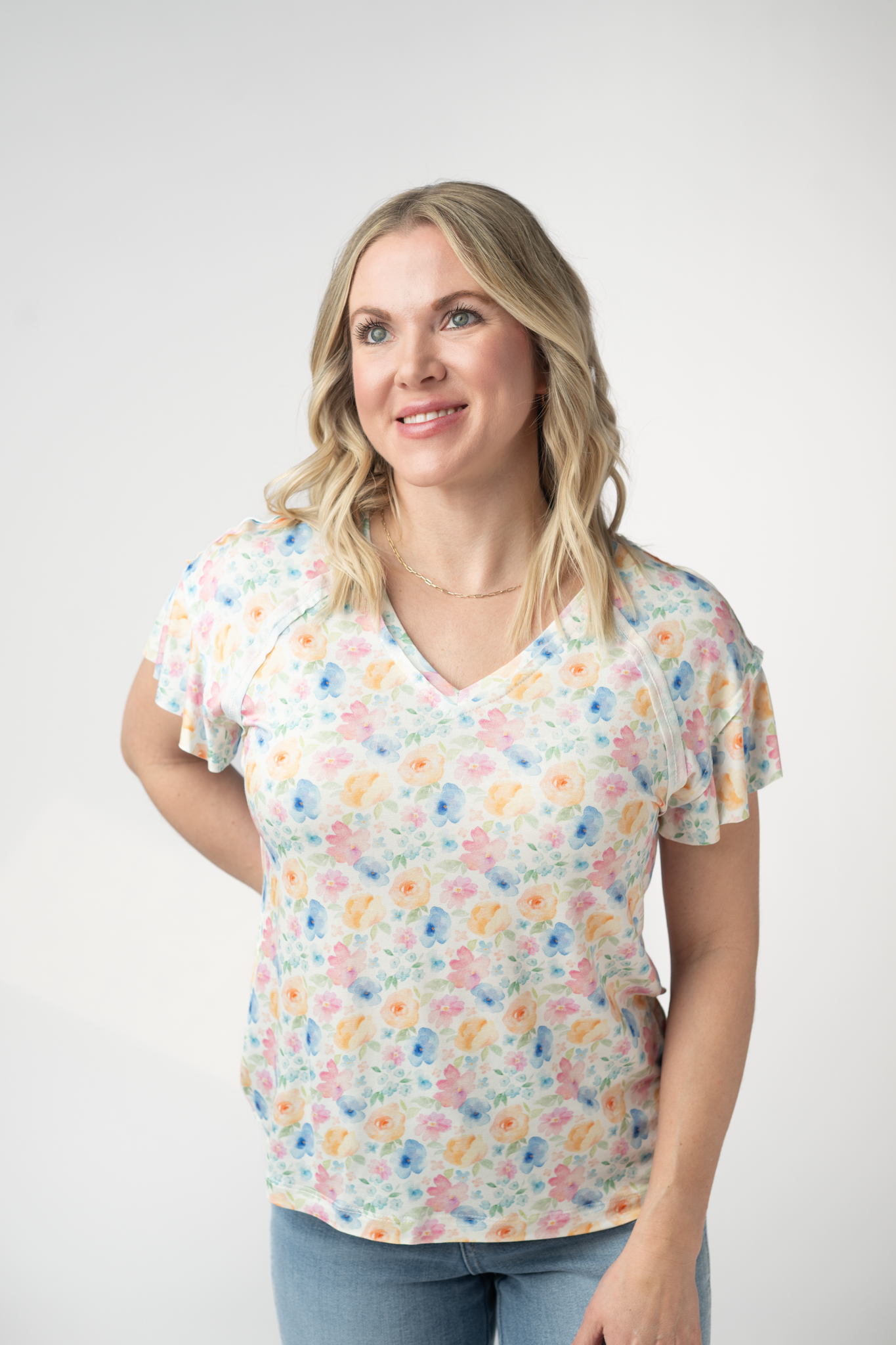 IN STOCK Raelynn V-Neck Top - Petal Gardens FINAL SALE