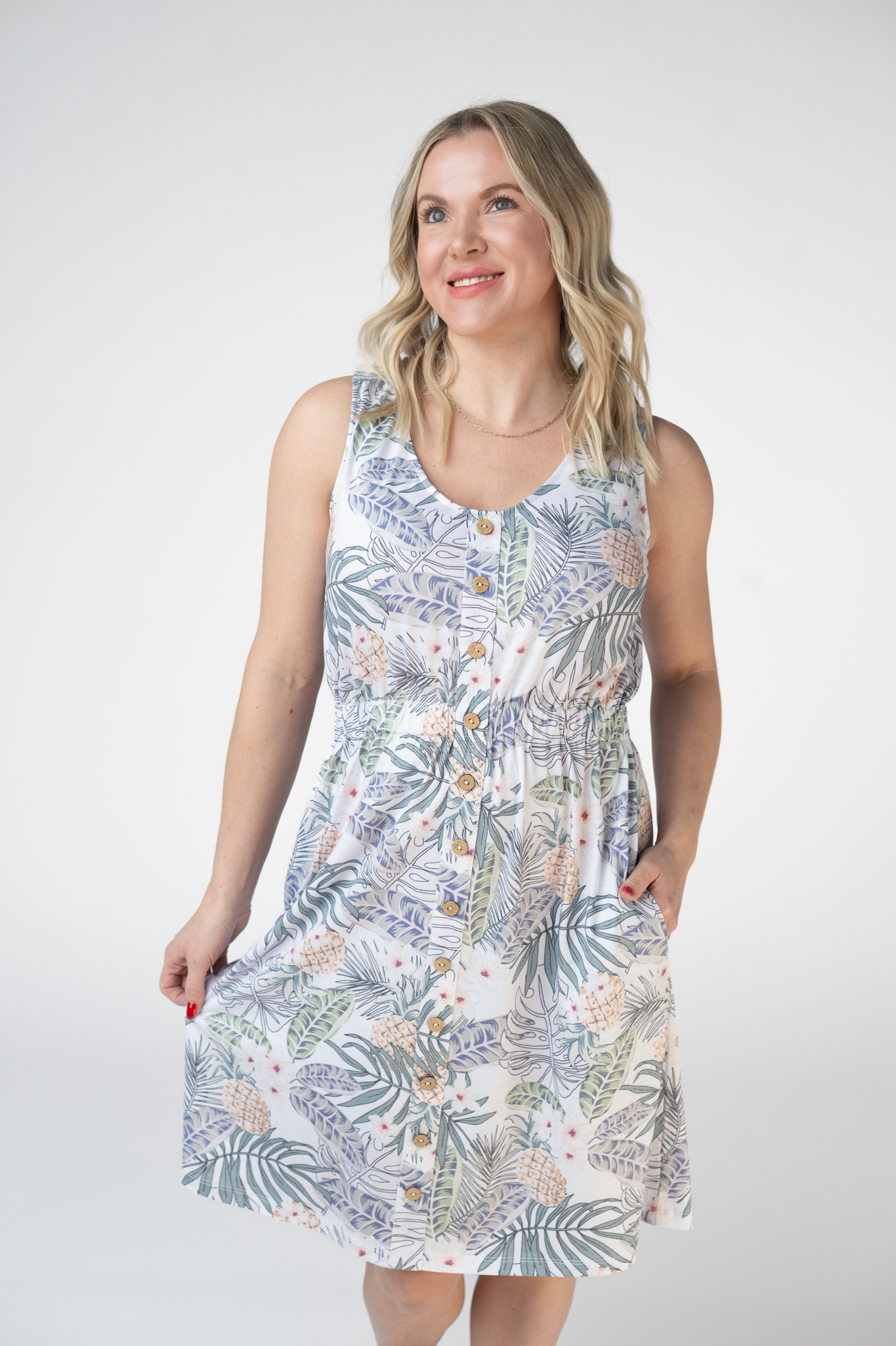 IN STOCK Beverly Button Dress - Pineapple Leaf FINAL SALE