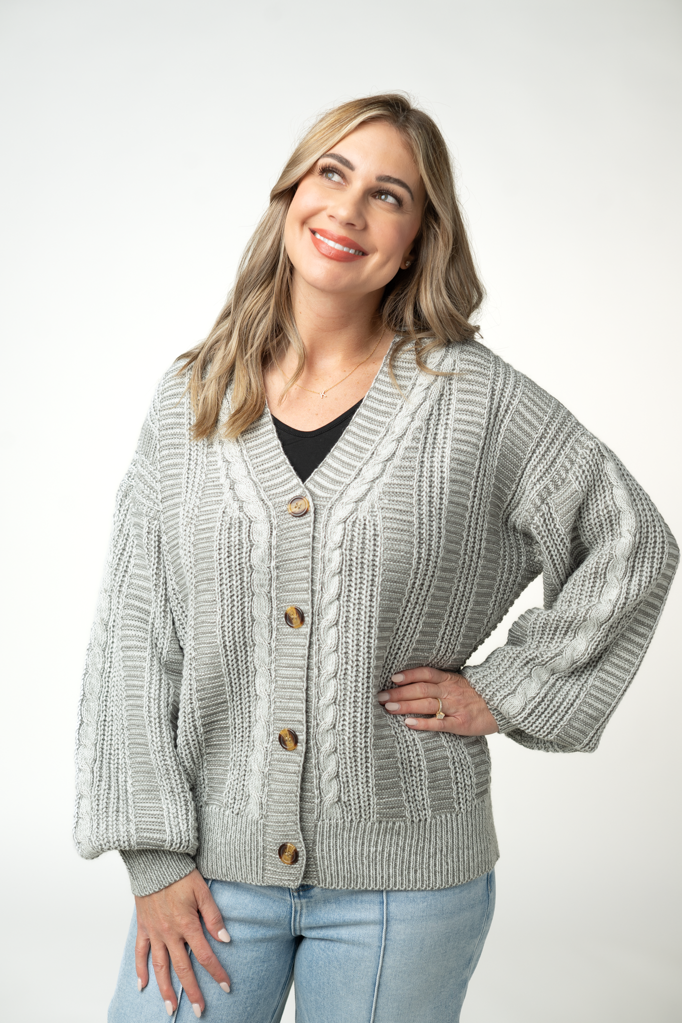 IN STOCK Cable Cardigan - Grey