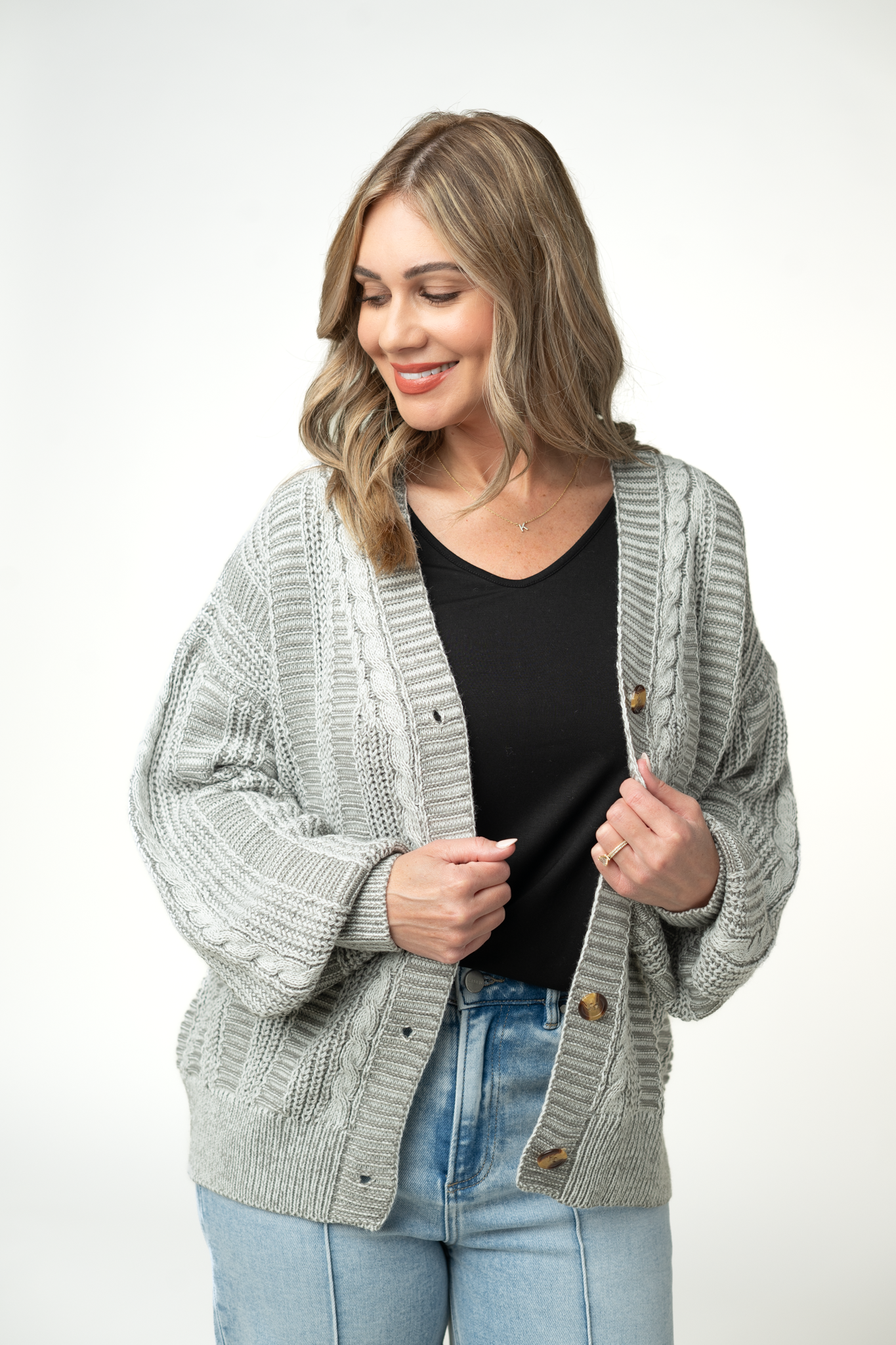 IN STOCK Cable Cardigan - Grey