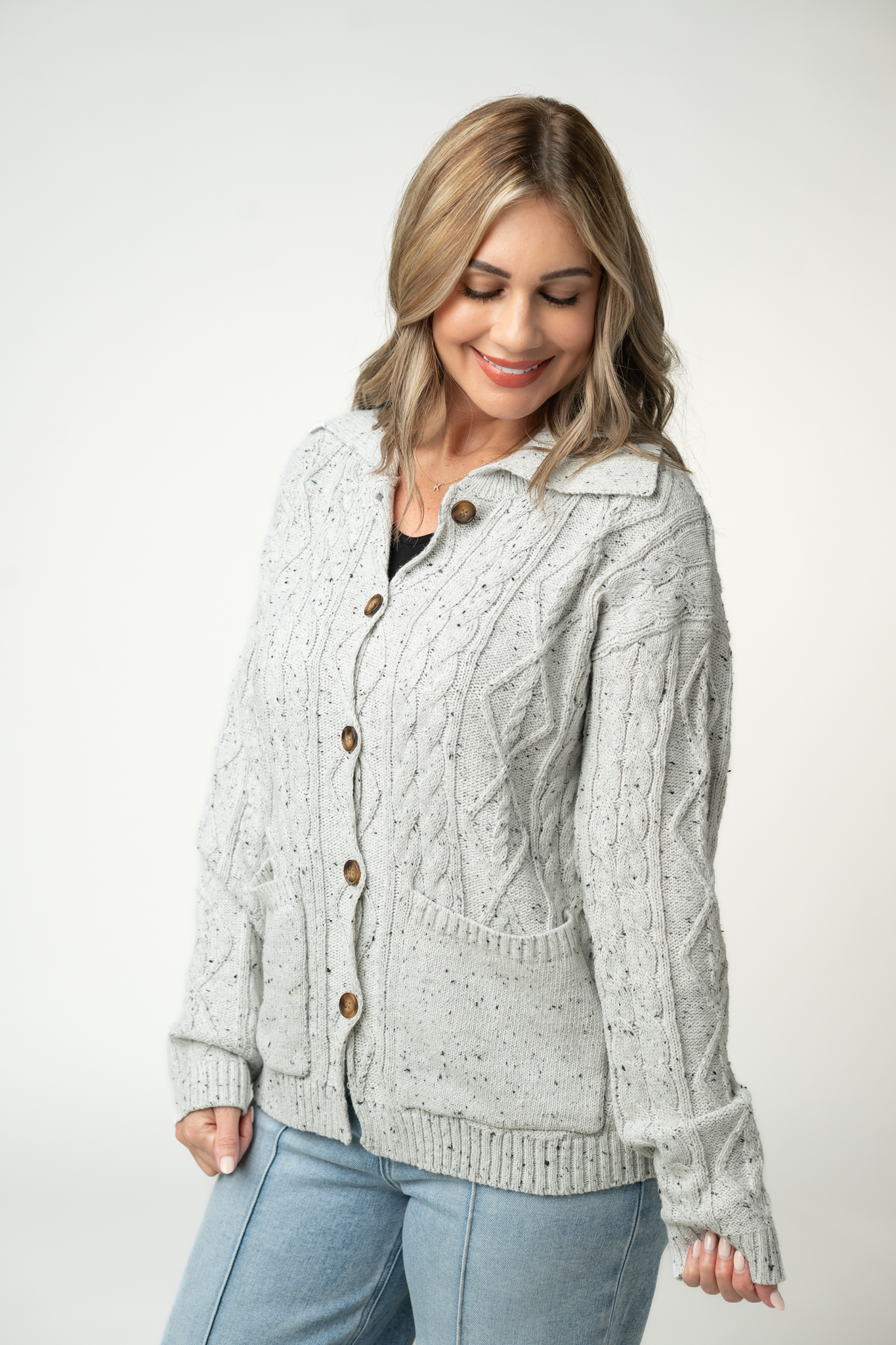 IN STOCK Confetti Dot Cable Cardigan Jacket - Grey