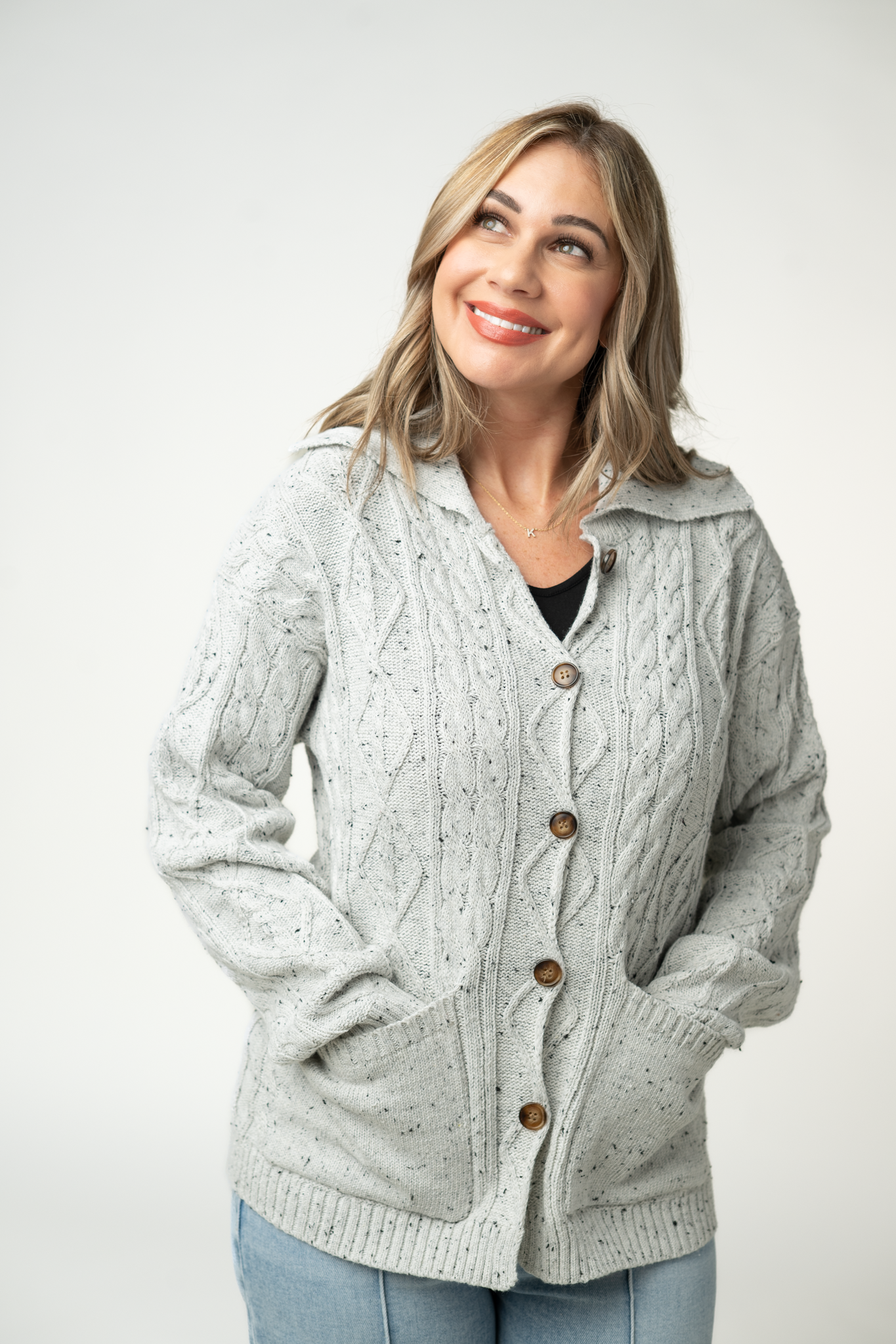 IN STOCK Confetti Dot Cable Cardigan Jacket - Grey