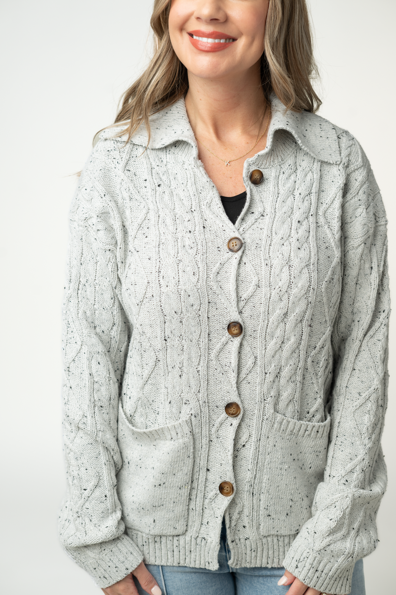 IN STOCK Confetti Dot Cable Cardigan Jacket - Grey