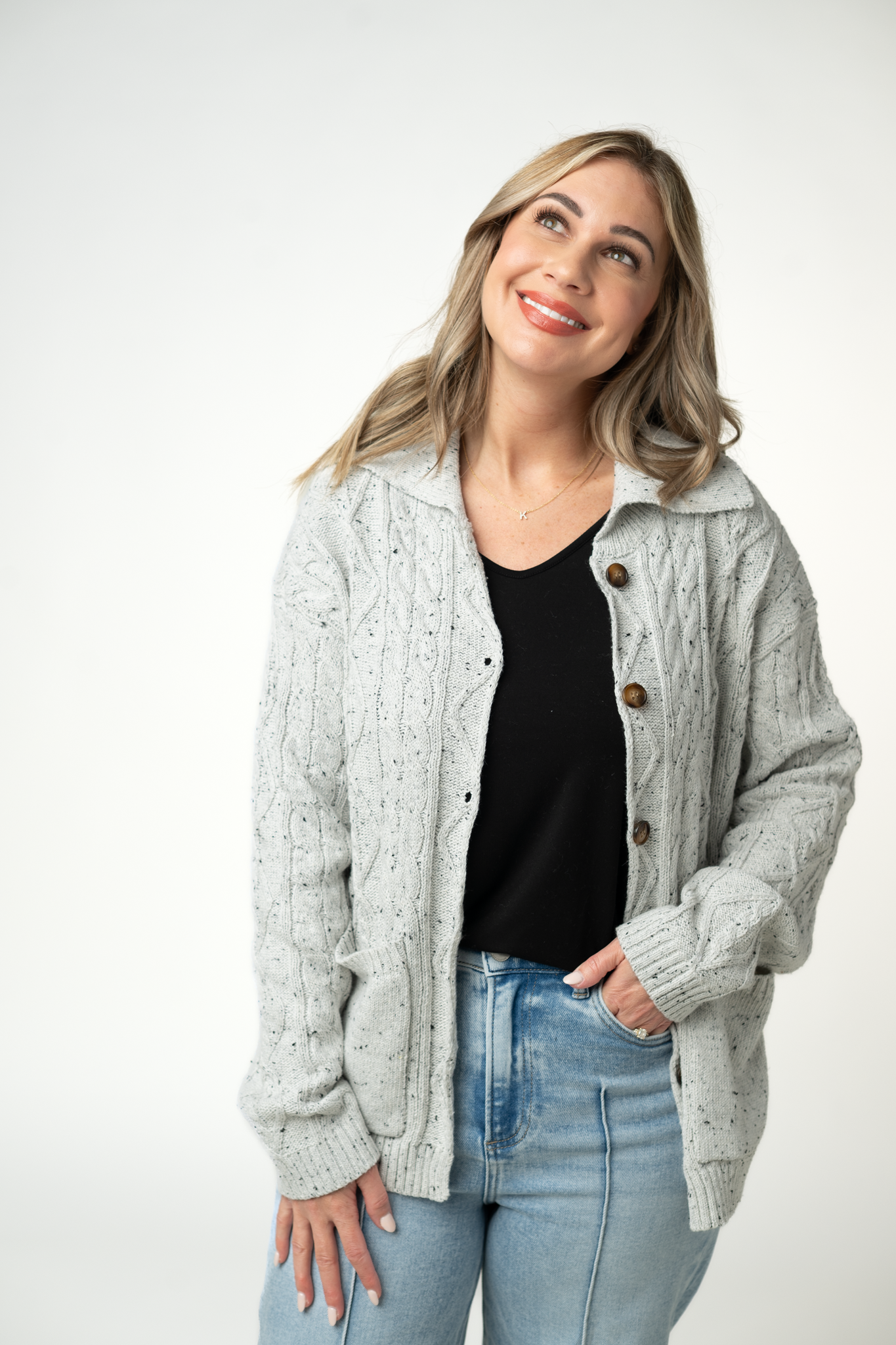 IN STOCK Confetti Dot Cable Cardigan Jacket - Grey