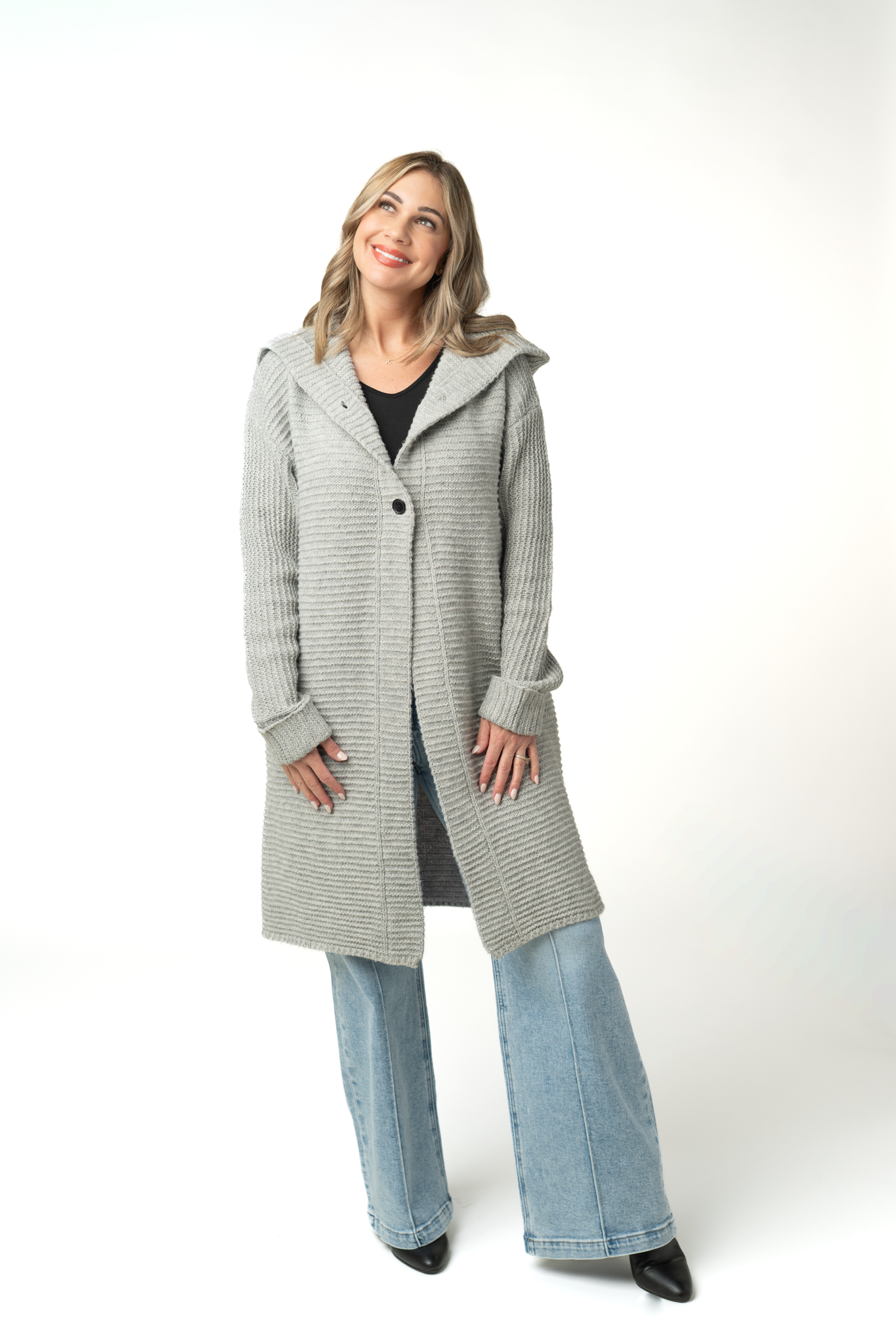 IN STOCK Lillian Long Hooded Cardigan - Grey