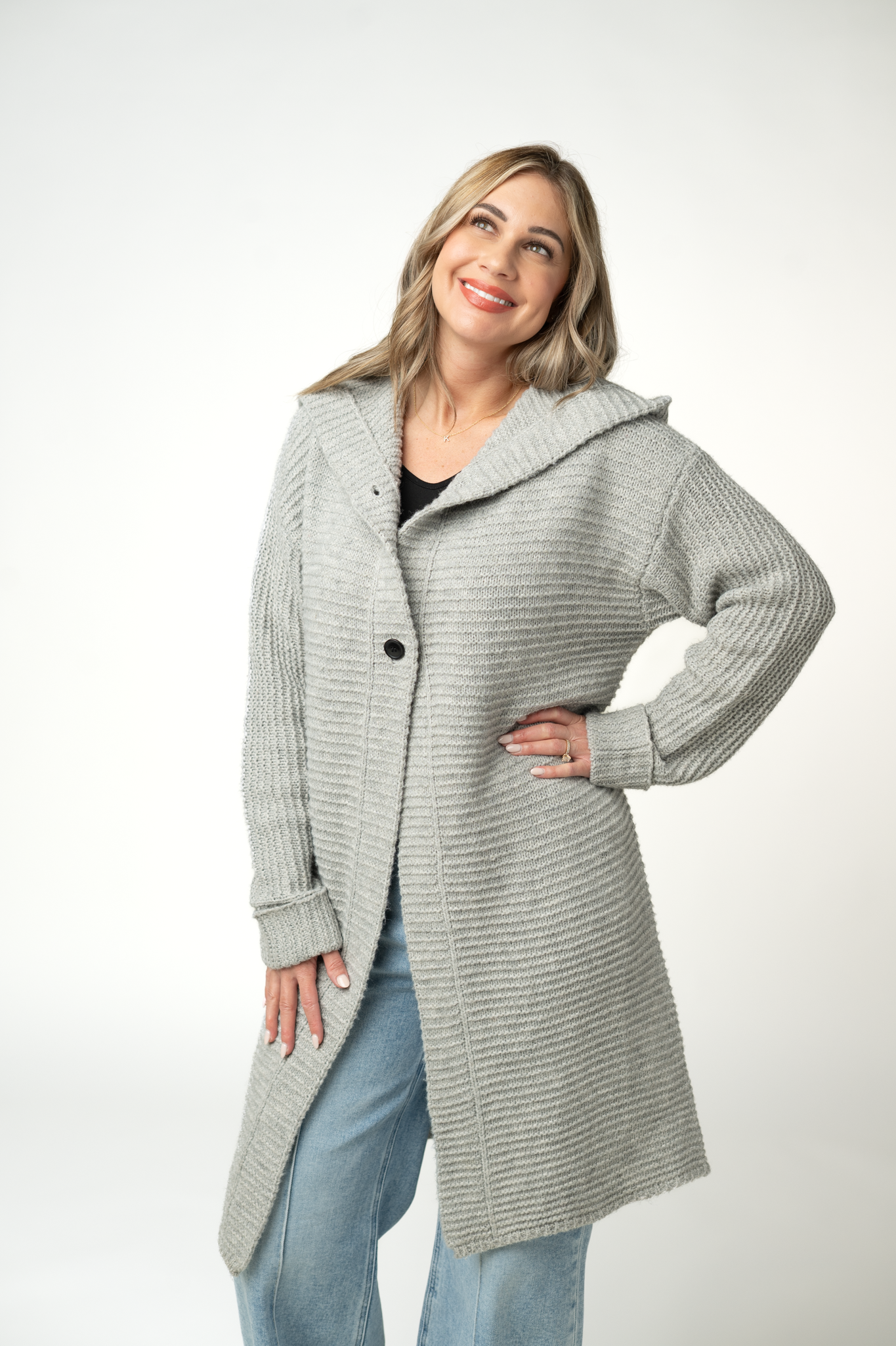 IN STOCK Lillian Long Hooded Cardigan - Grey