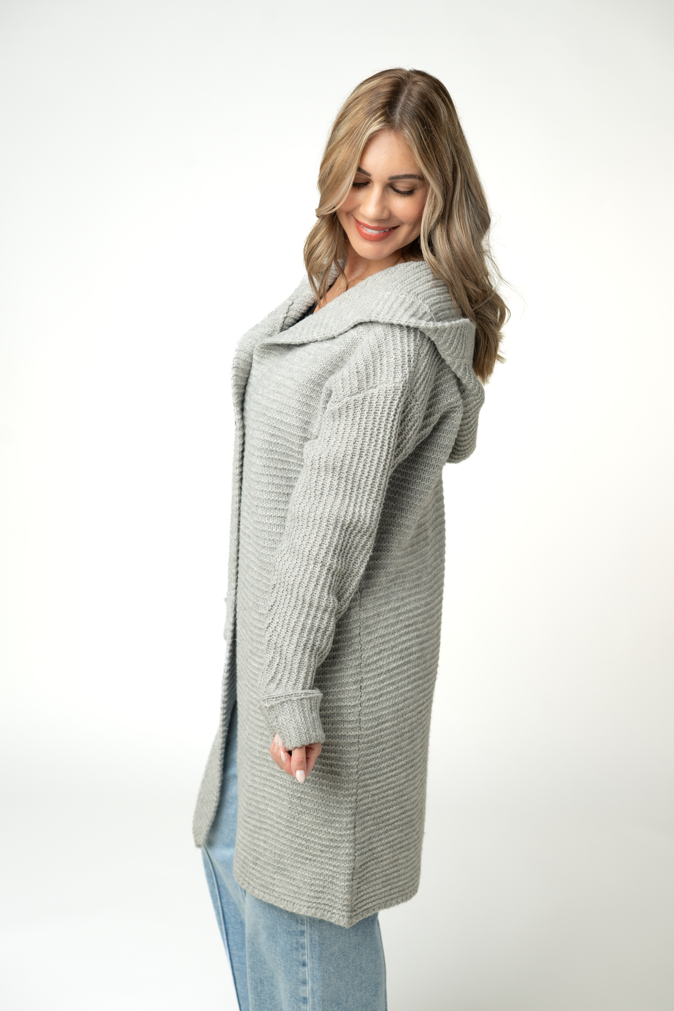 IN STOCK Lillian Long Hooded Cardigan - Grey