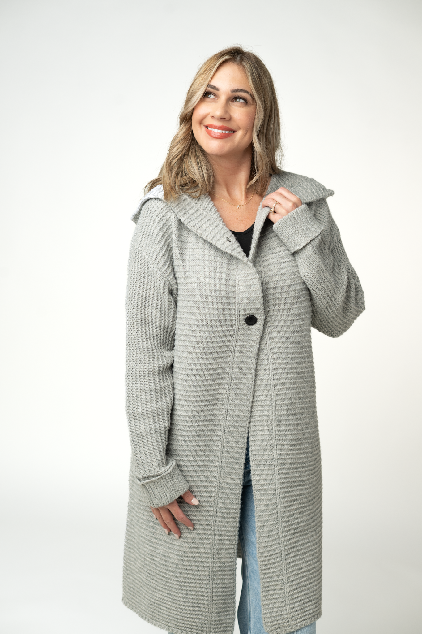 IN STOCK Lillian Long Hooded Cardigan - Grey