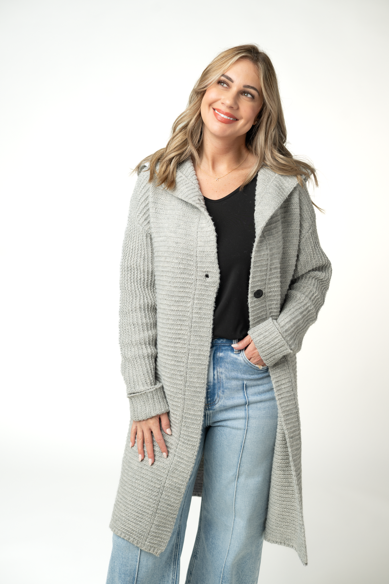IN STOCK Lillian Long Hooded Cardigan - Grey