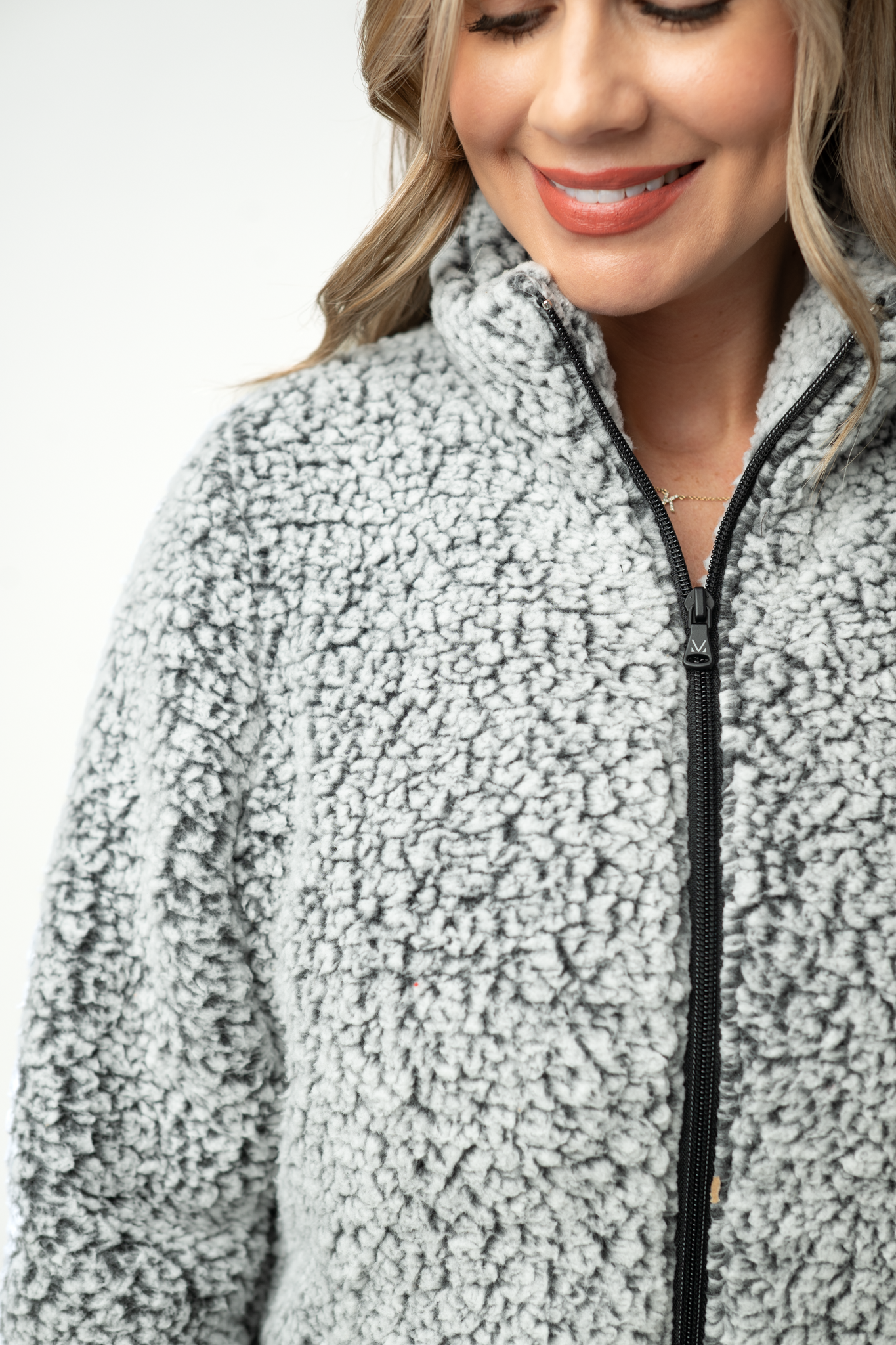IN STOCK Two Tone Fullzip Sherpa - Charcoal and White